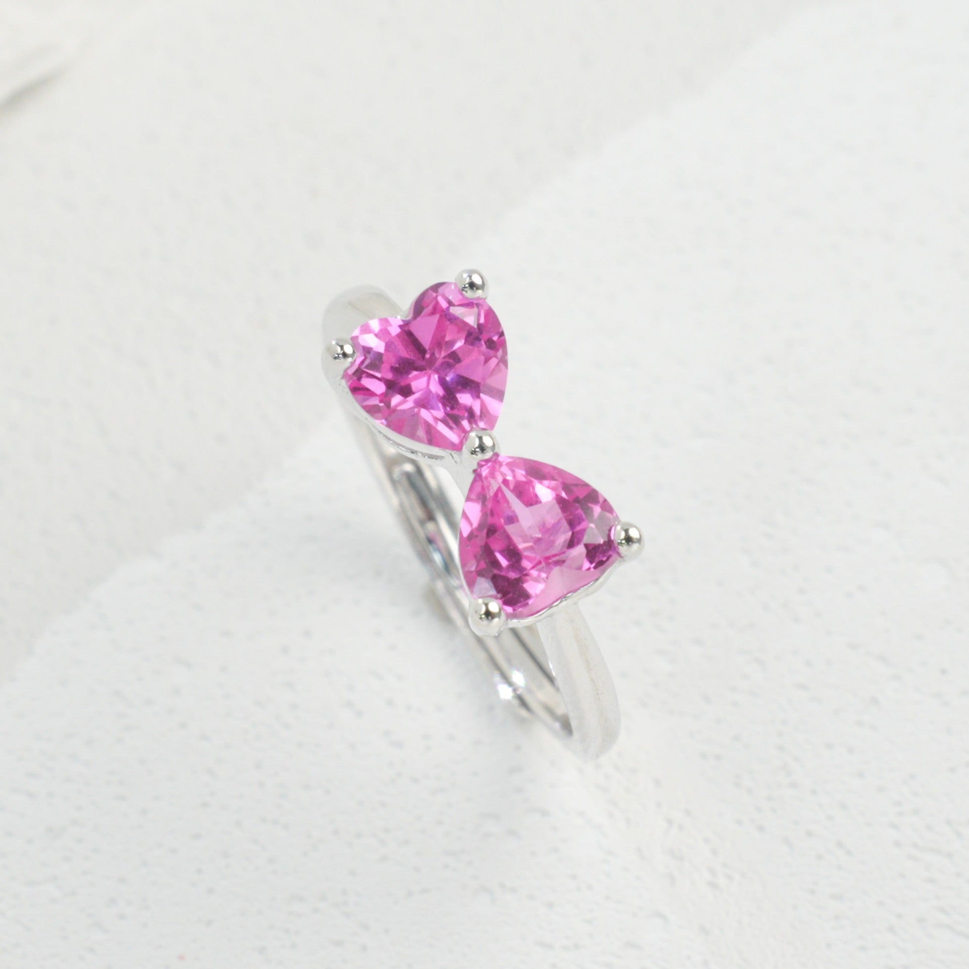 Lab-Grown Padparadscha - Double-Heart Soft Crimson Ring