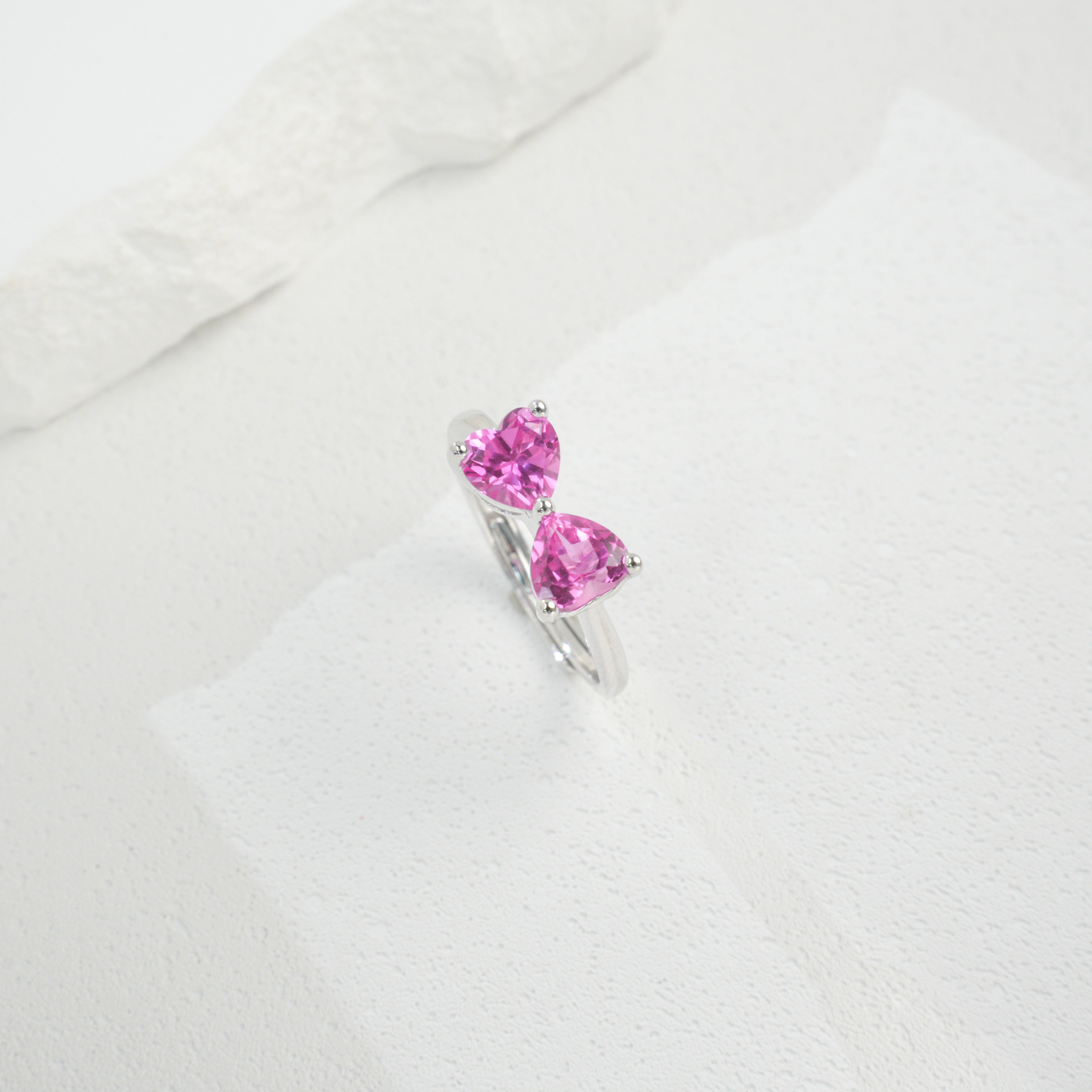 Lab-Grown Padparadscha - Double-Heart Soft Crimson Ring