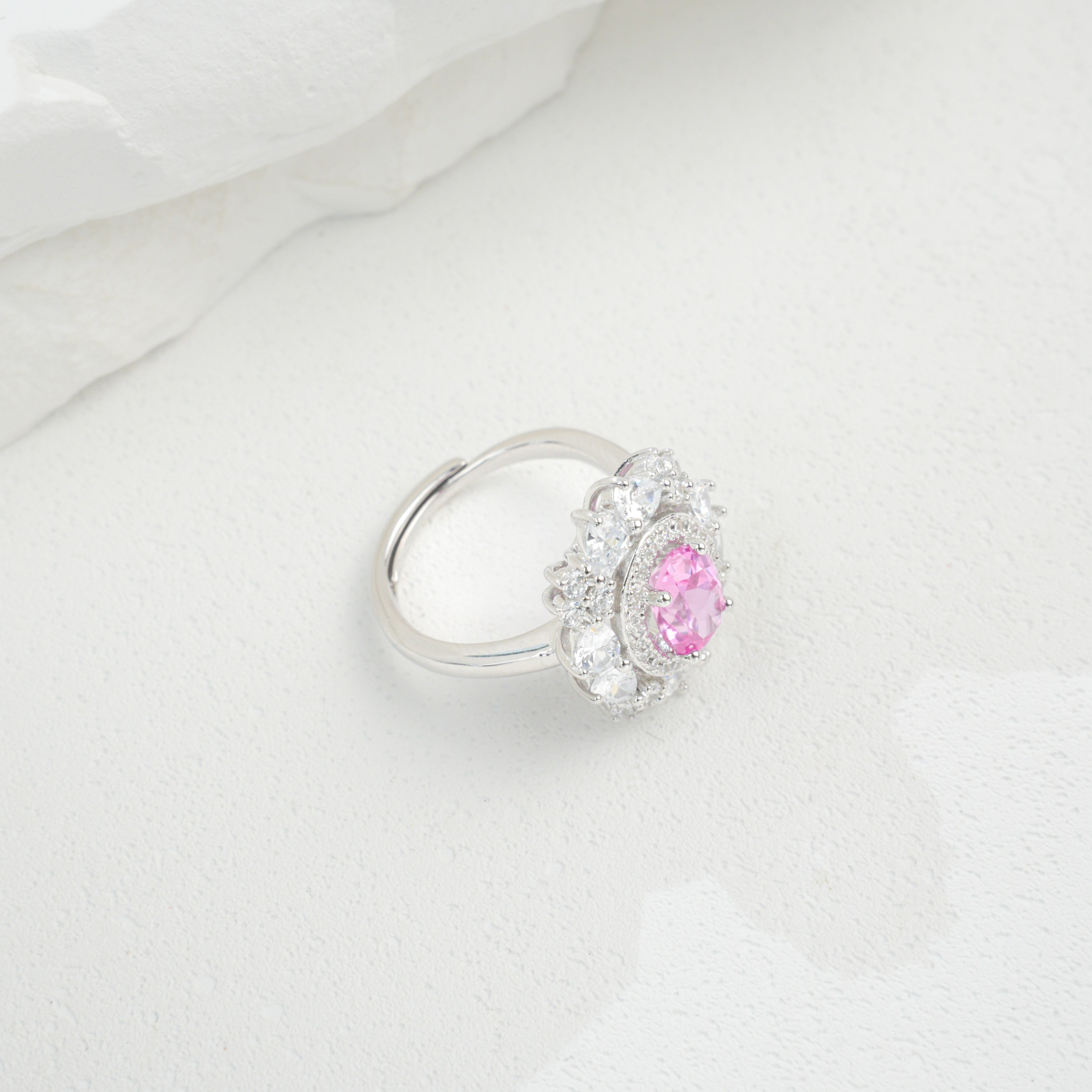 Lab-Grown Padparadscha - Star Halo Soft Pink Oval-Cut Ring