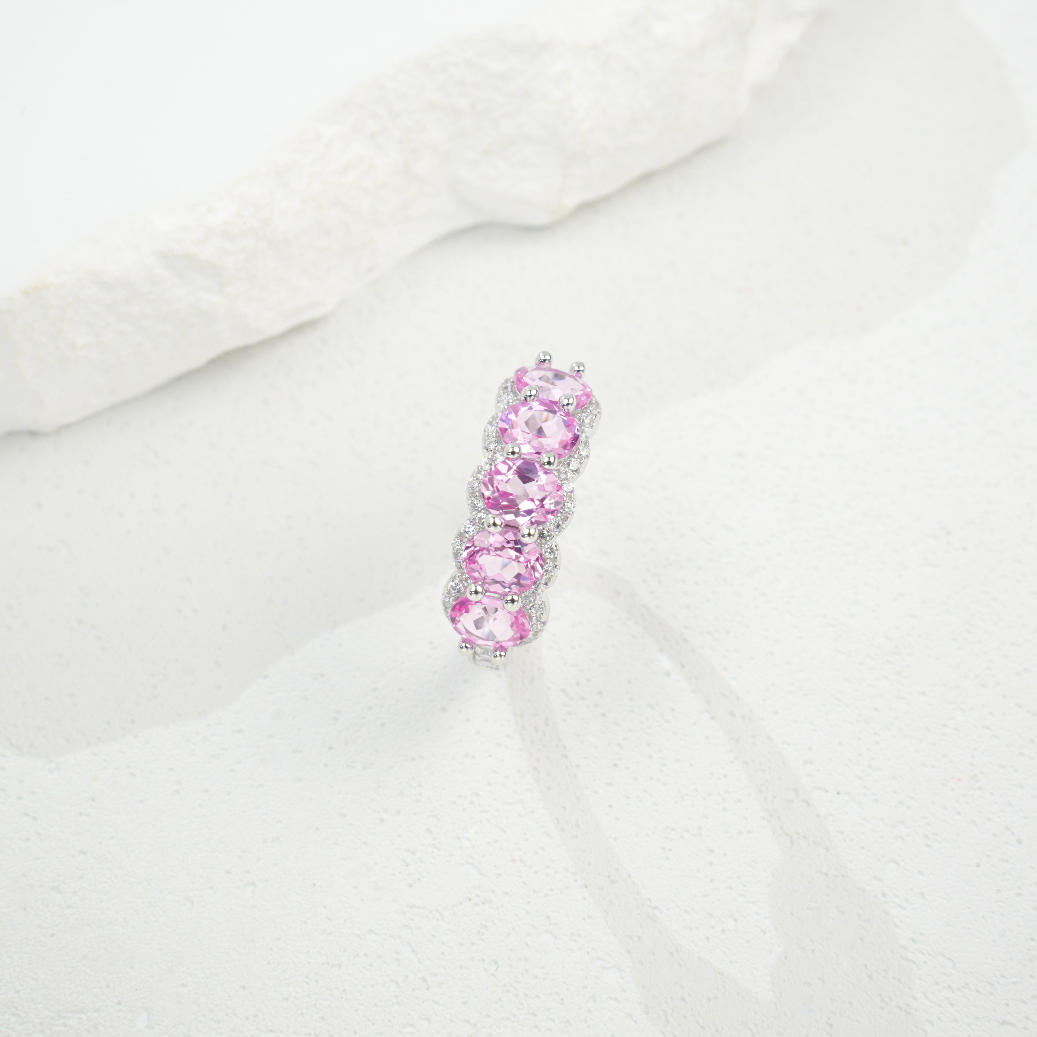 Lab-Grown Padparadscha - Pink Charm Beaded Soft Glow Ring
