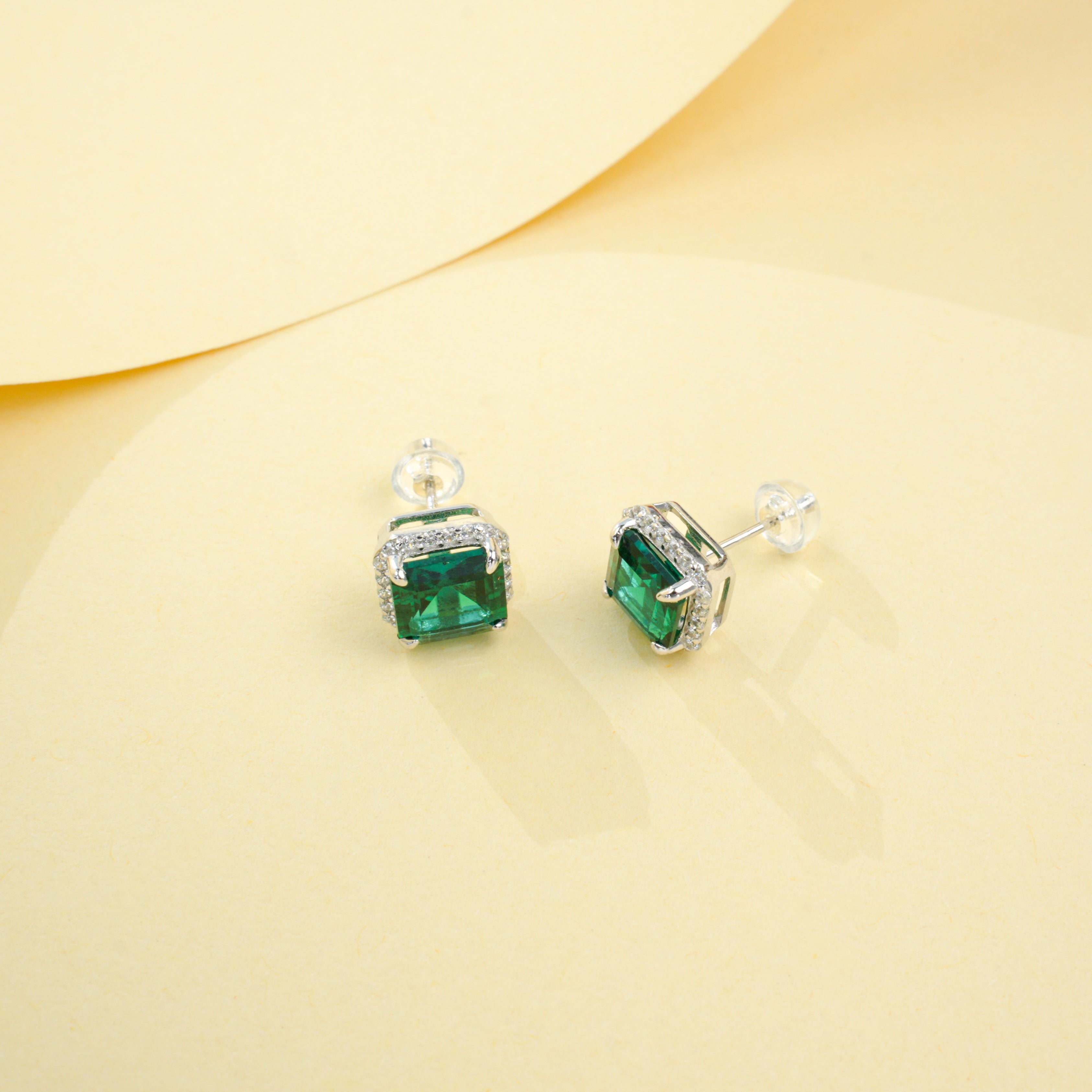 Cultivated Emerald - Luxurious Sugar Cube Earrings