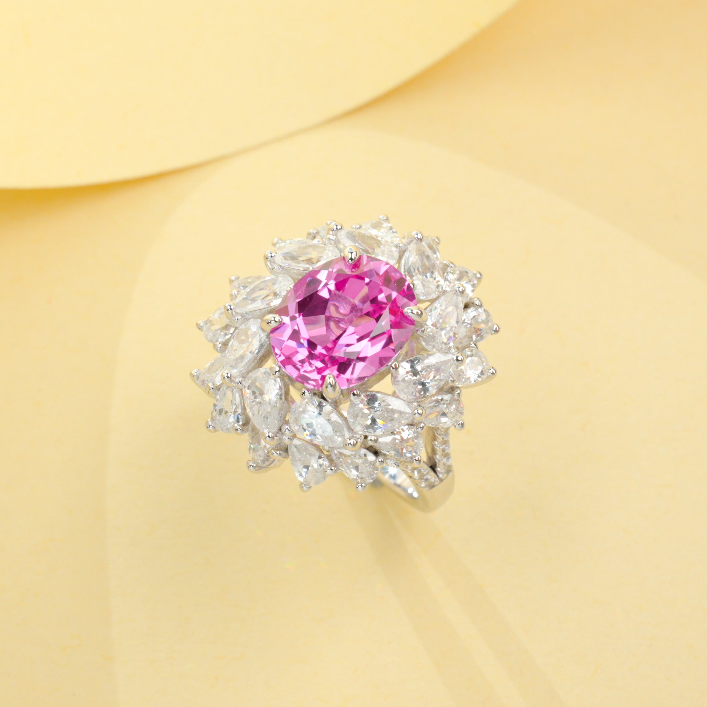 Lab-Grown Padparadscha - Floral Cluster Iridescent Ring