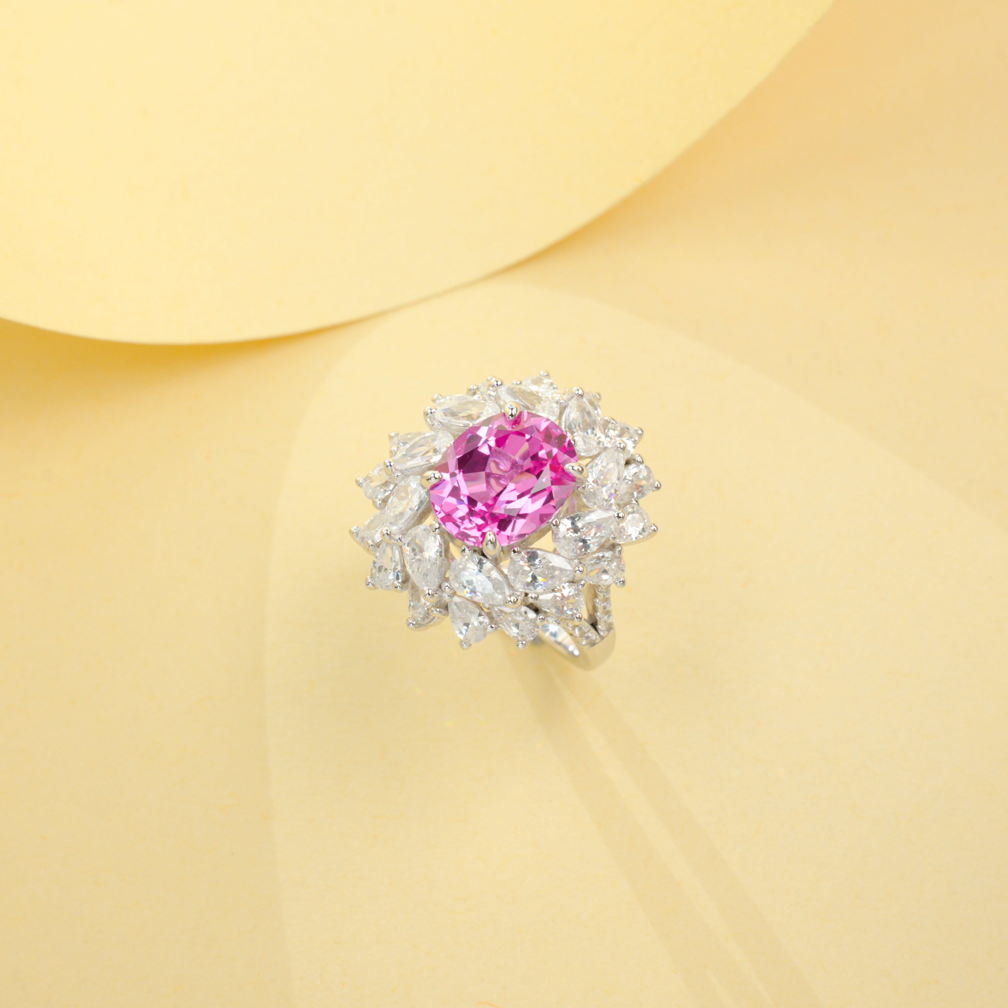 Lab-Grown Padparadscha - Floral Cluster Iridescent Ring