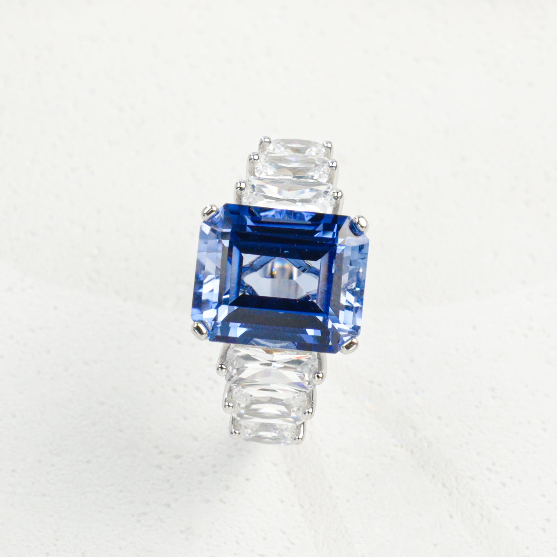 Lab-Grown Sapphire - Crystal Cluster Square Court Deep Blue Ring
