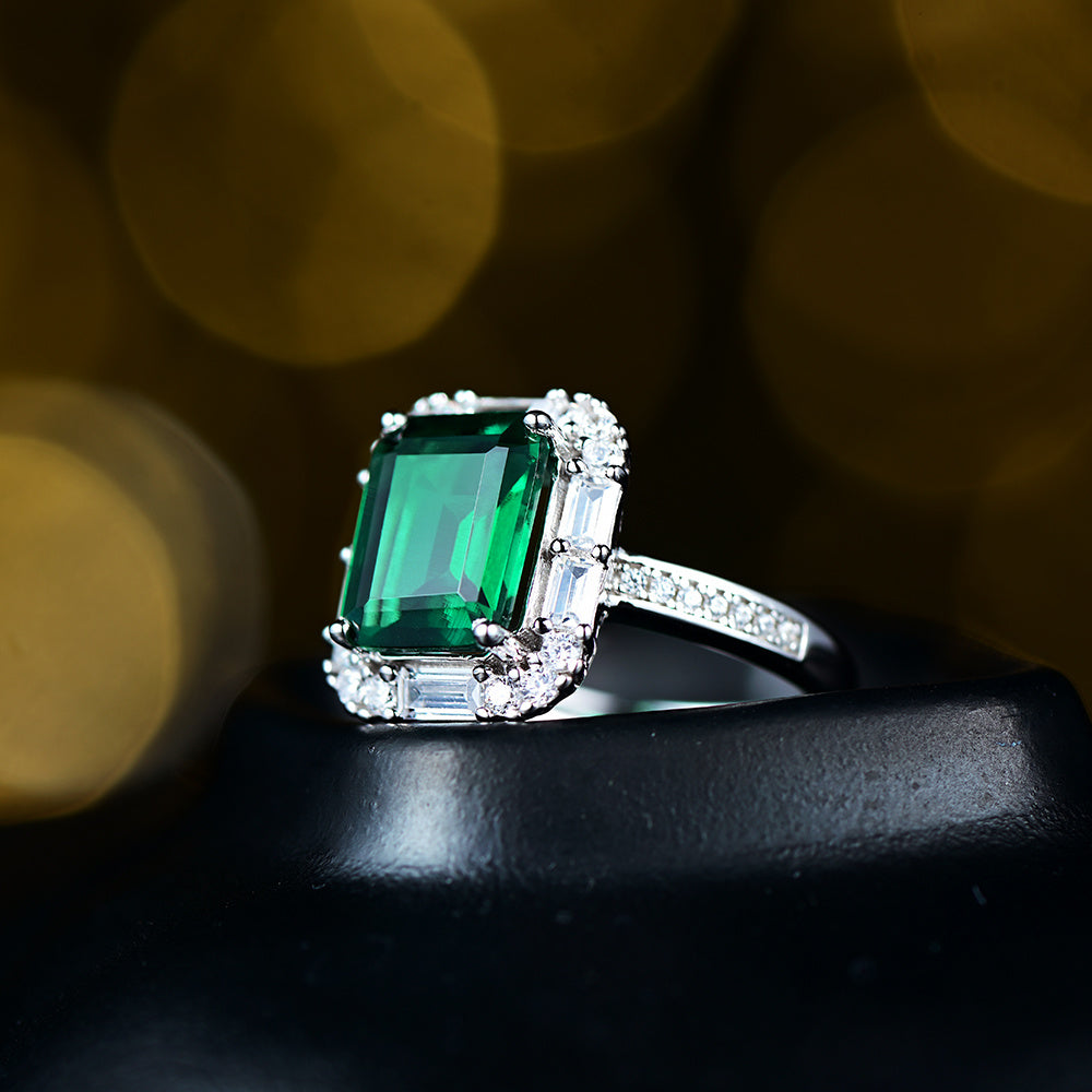 Lab-Grown Padparadscha - Square Crimson Diamond Cluster Streaming Light Ring