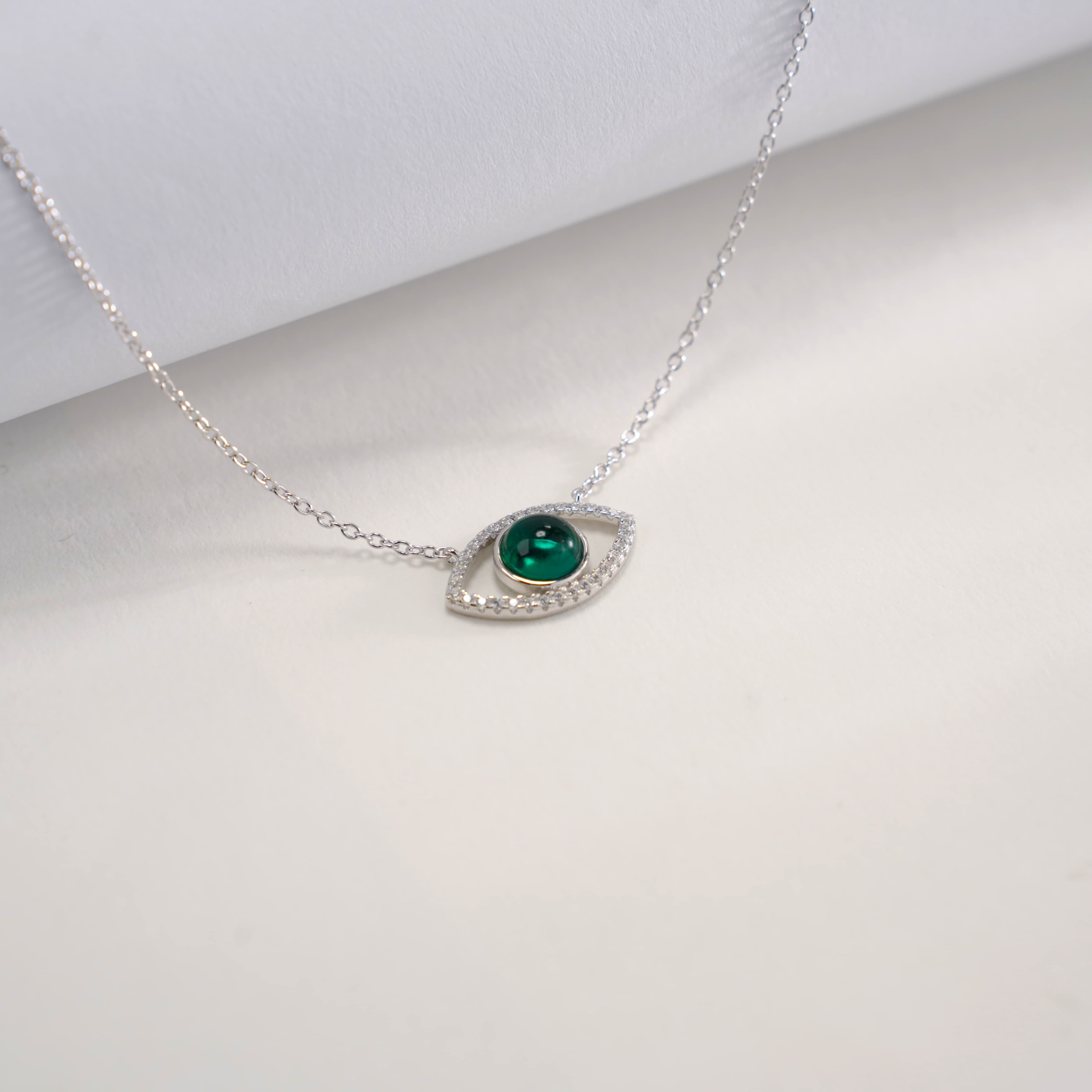 Lab-Grown Emerald - Emerald Eye Diamond-Encrusted Evil Eye Pendant