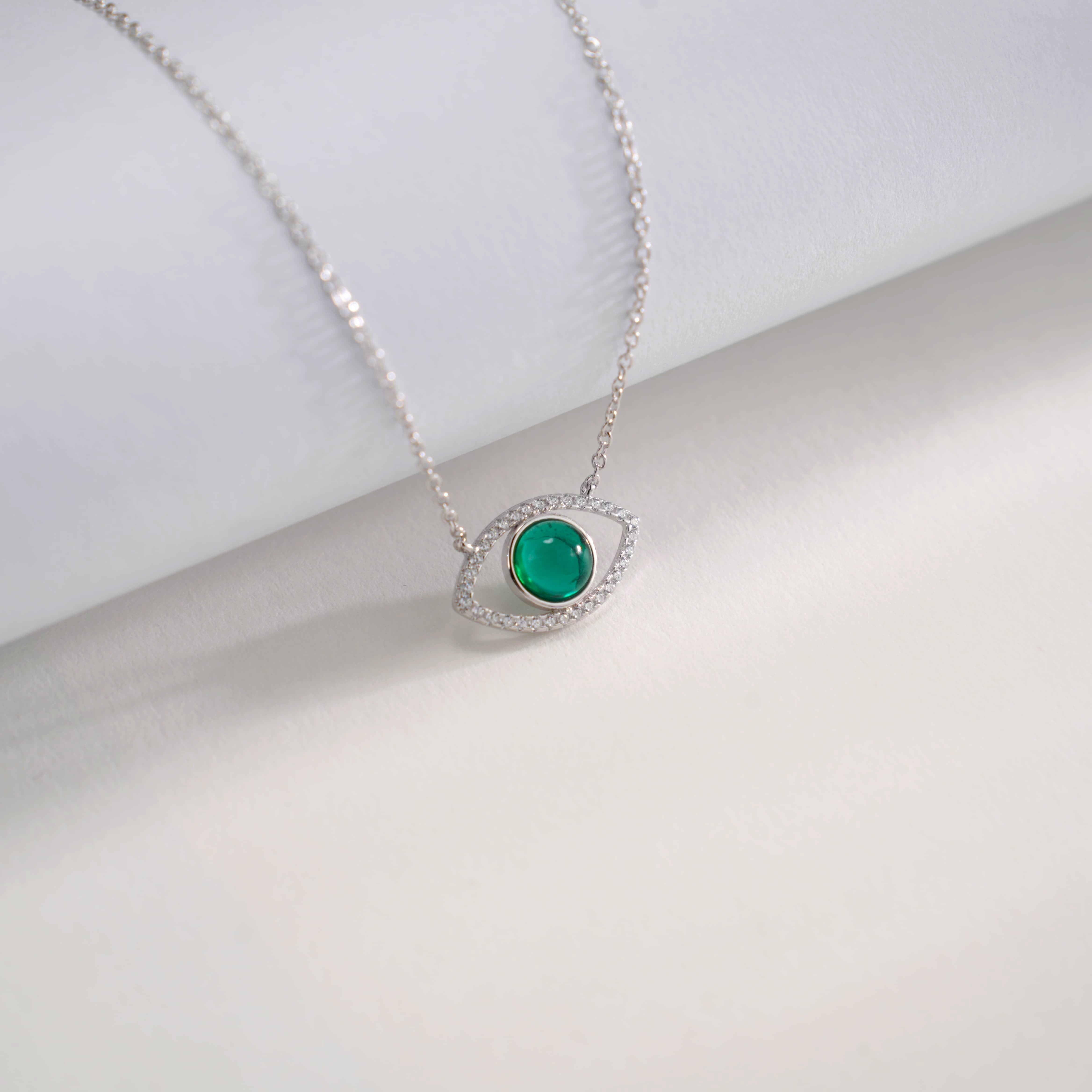 Lab-Grown Emerald - Emerald Eye Diamond-Encrusted Evil Eye Pendant