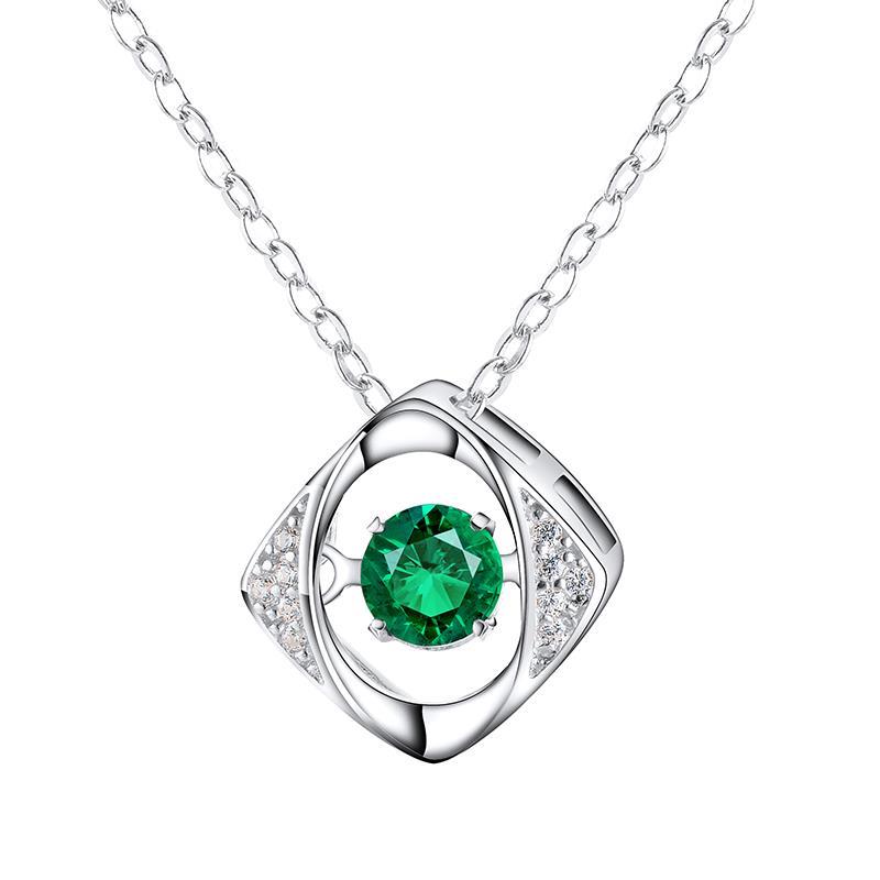 Lab-Grown Emerald - Emerald Diamond Rhombus-Frame Geometric Pendant