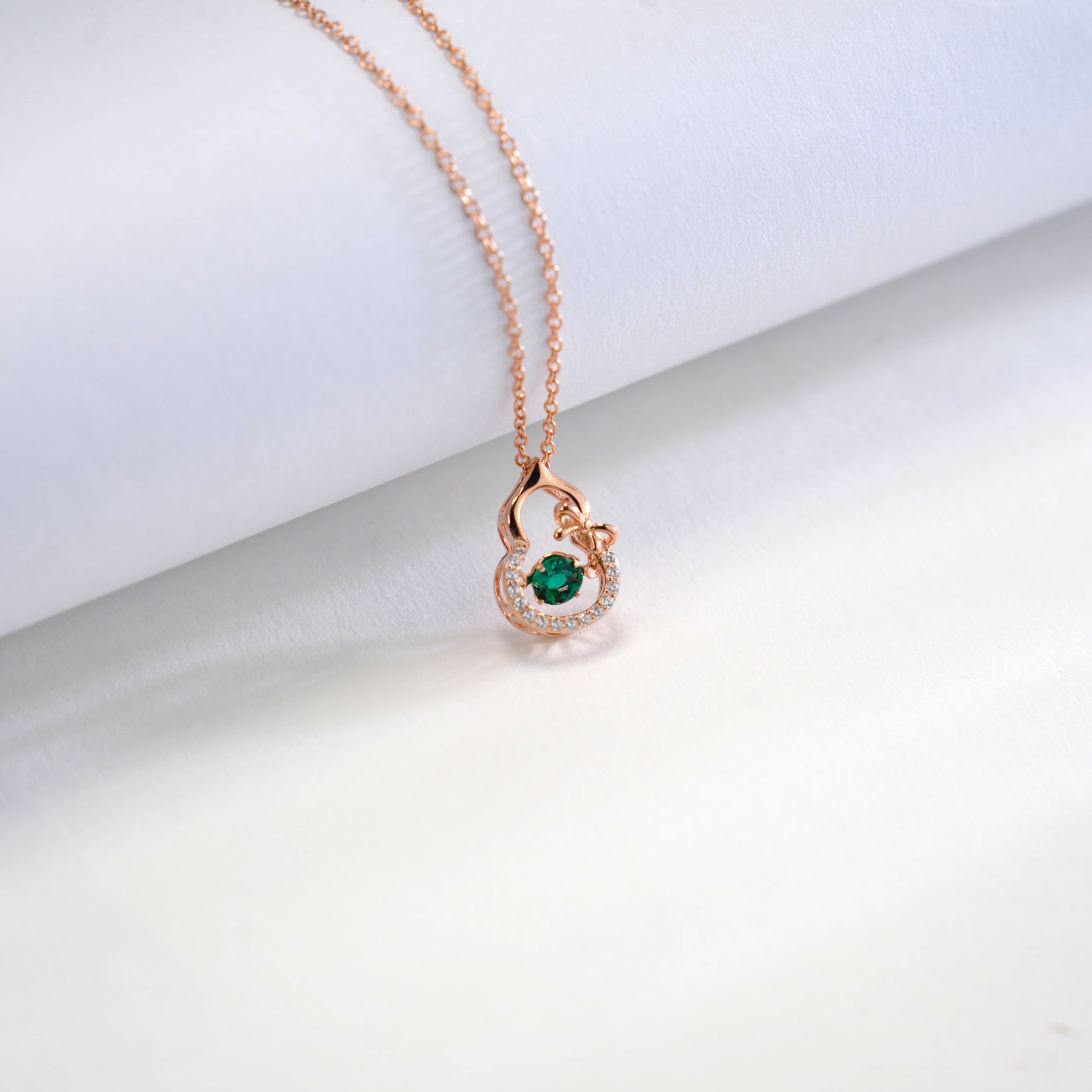 Lab-Grown Emerald - Emerald Gourd Diamond-Wrapped Dragonfly Pendant