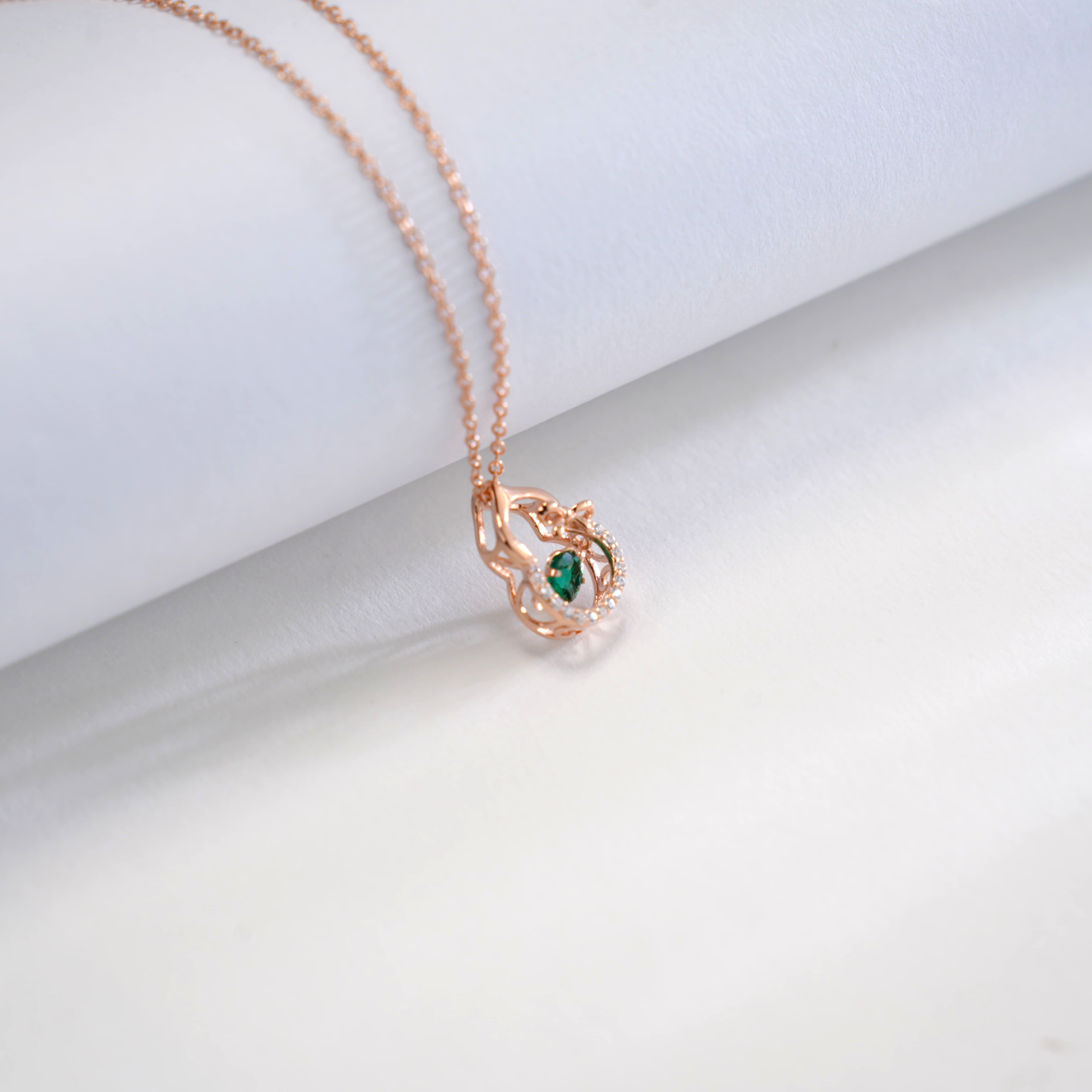 Lab-Grown Emerald - Emerald Gourd Diamond-Wrapped Dragonfly Pendant