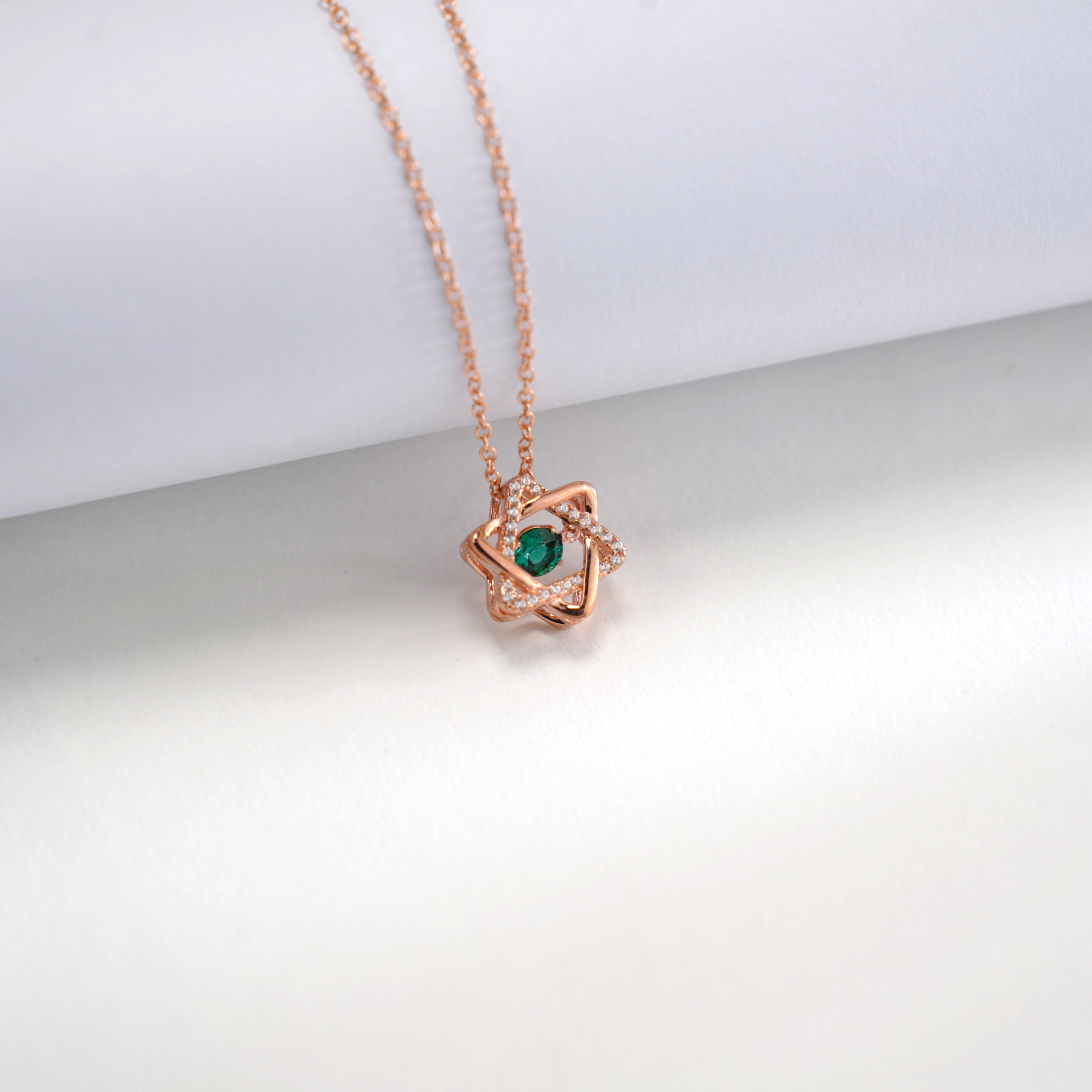 Lab-Grown Emerald - Emerald Star Diamond-Encrusted Hexagram Pendant