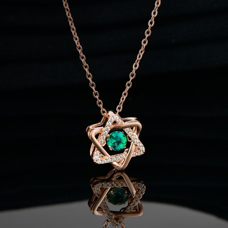 Lab-Grown Emerald - Emerald Star Diamond-Encrusted Hexagram Pendant