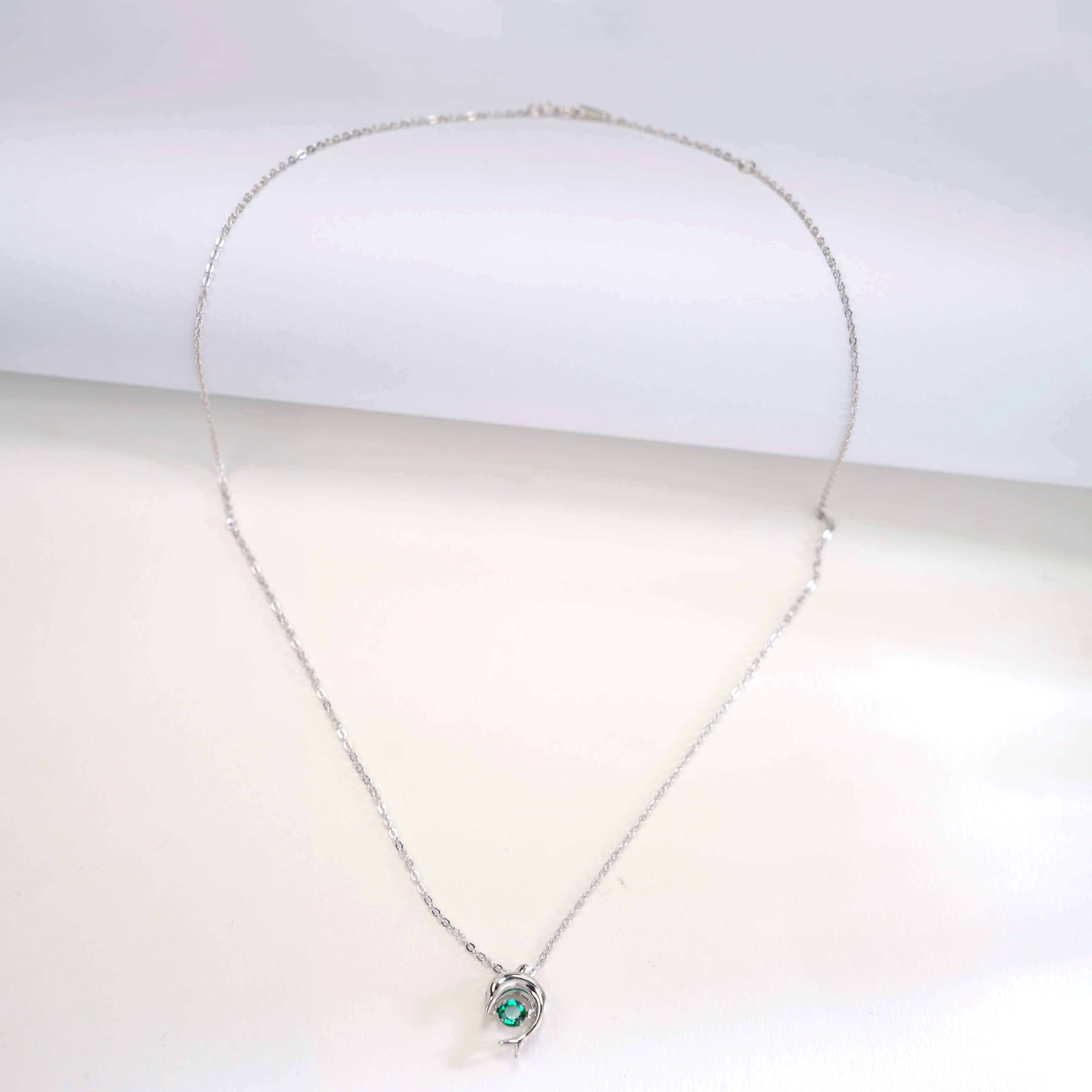 Lab-Grown Emerald - Emerald Diamond Double Dolphin Dynamic Pendant