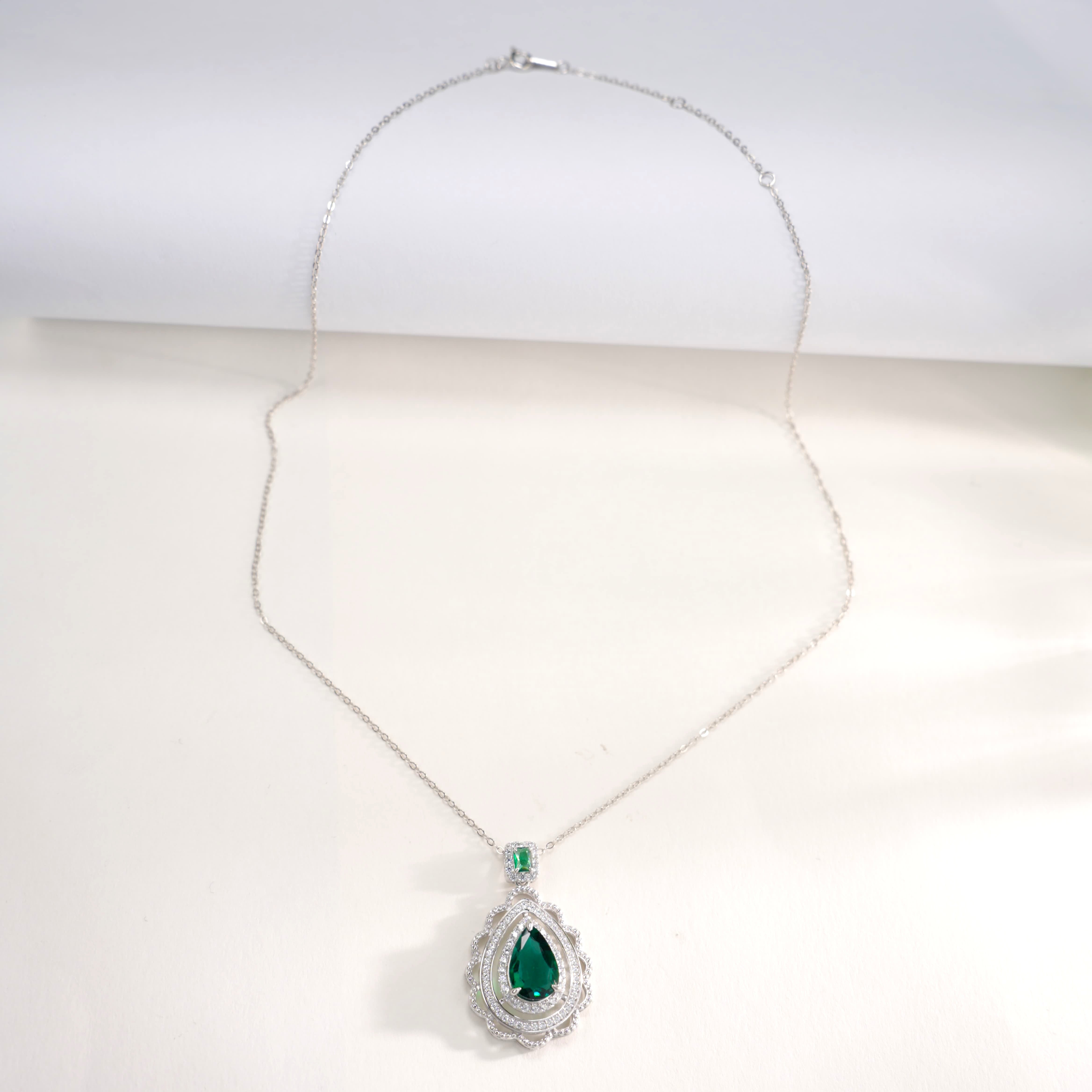 Lab-Grown Emerald - Emerald Teardrop Diamond-Layered Luxury Pendant