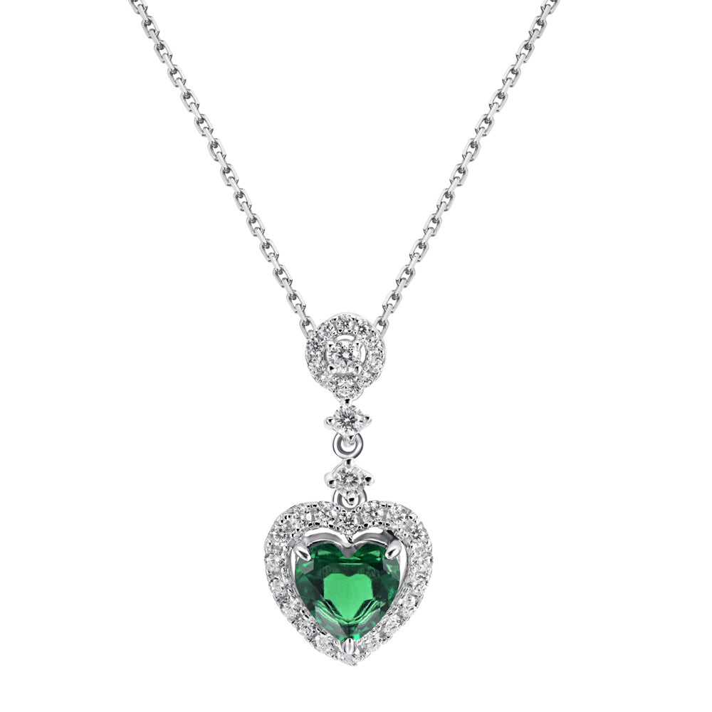 Lab-Grown Emerald - Emerald Heart Diamond Cluster Layered Love Pendant