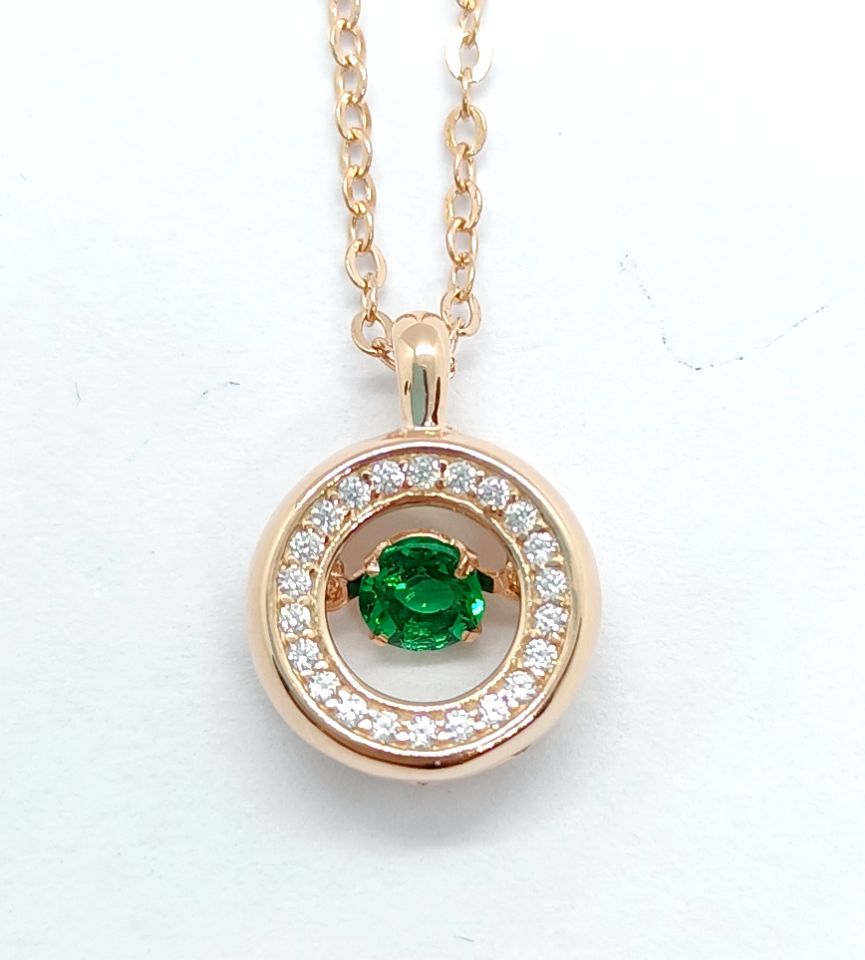 Lab-Grown Emerald - Emerald Hoop Diamond-Wrapped Circular Glow Pendant