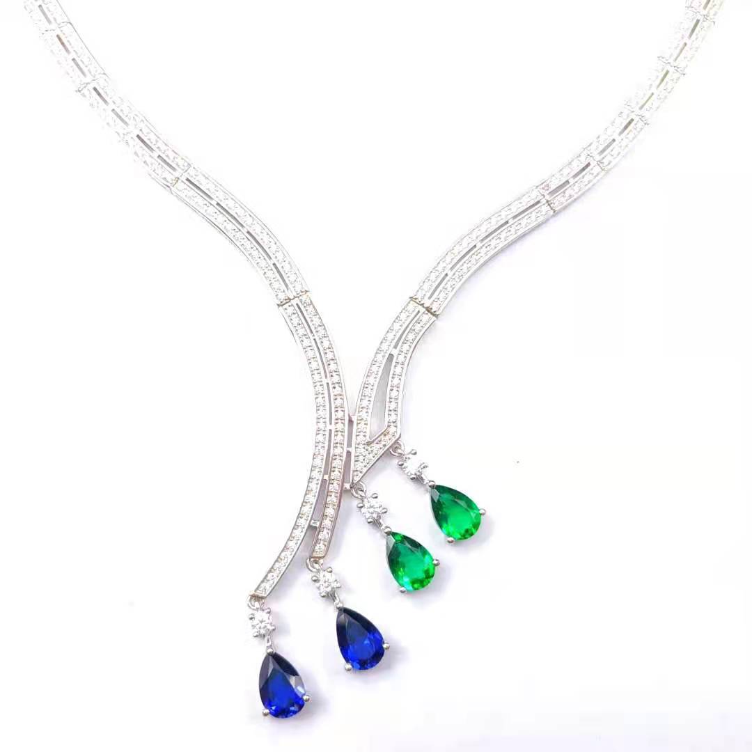 Lab-Grown Emerald - Dewy Emerald Diamond Melody Colorful Drop Necklace