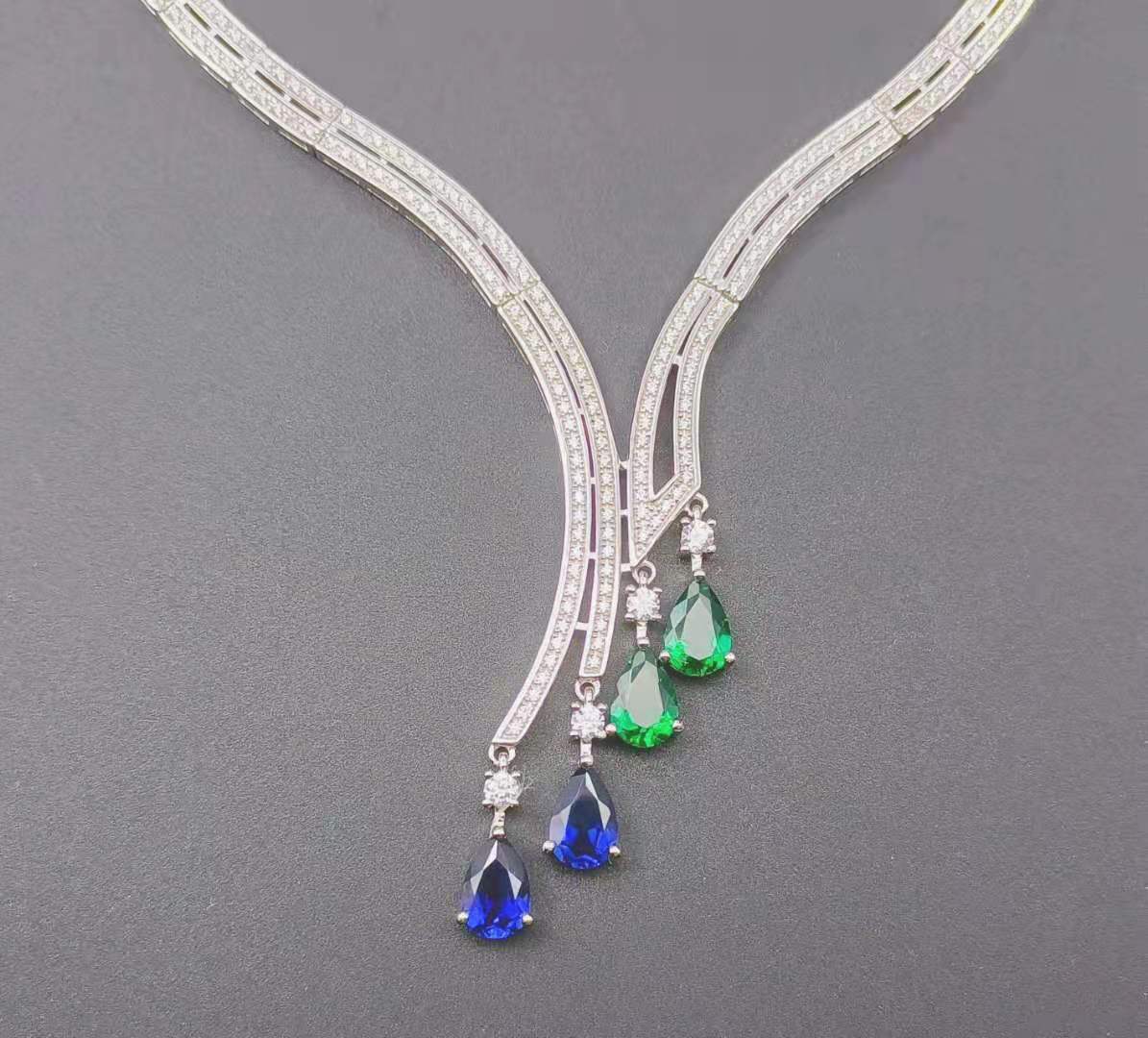 Lab-Grown Emerald - Dewy Emerald Diamond Melody Colorful Drop Necklace