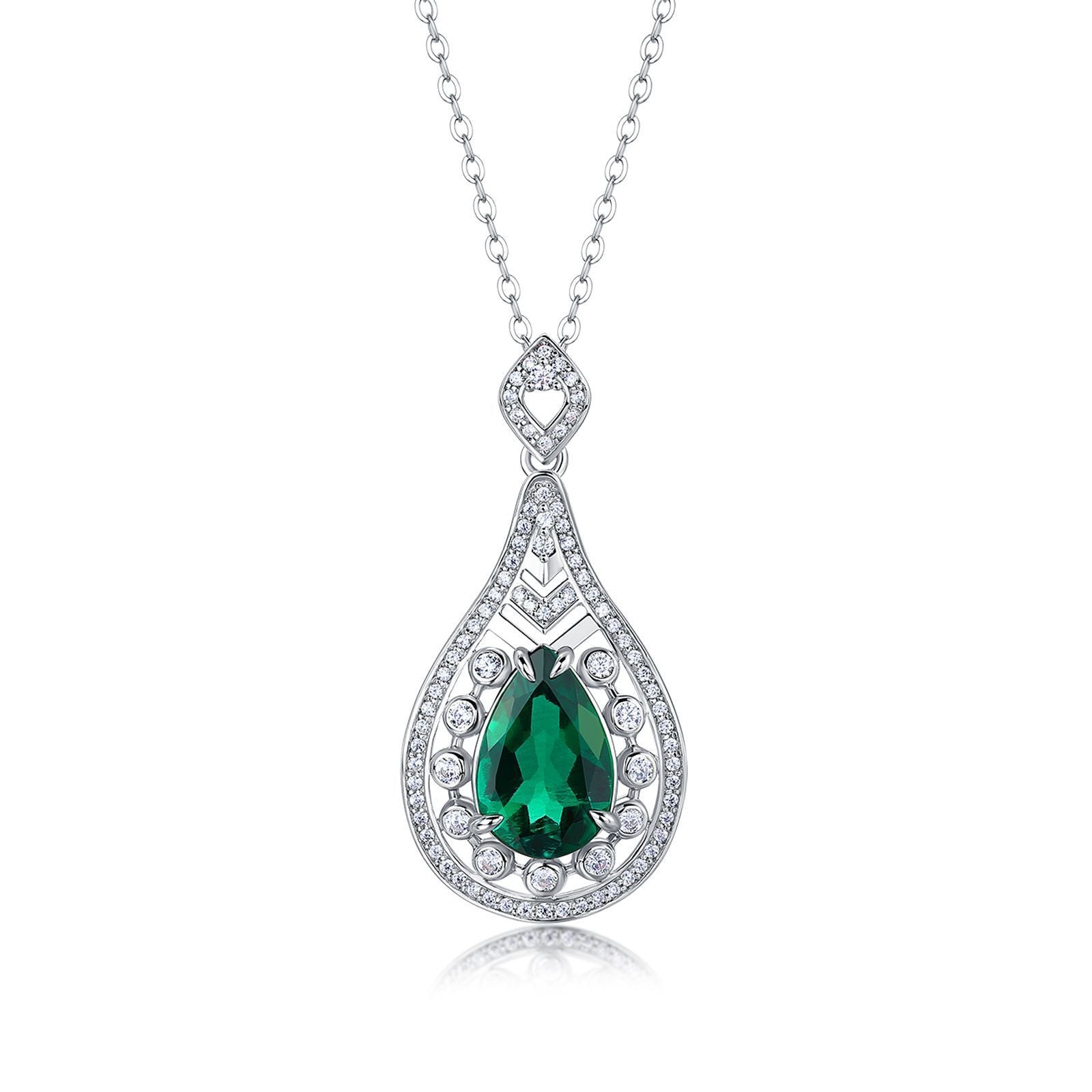 Lab-Grown Emerald - Dewy Emerald Diamond Heart Feather Charm Pendant