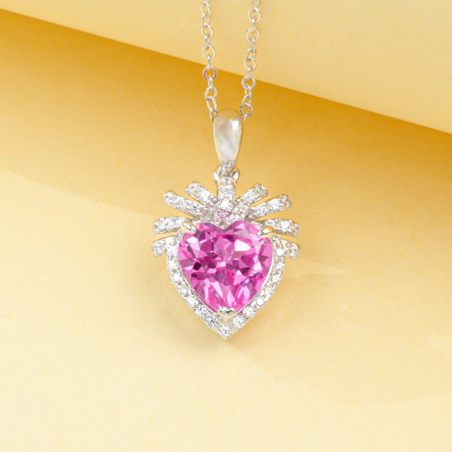 Lab-Grown Emerald - Emerald Heart Diamond Feather Love Charm Pendant