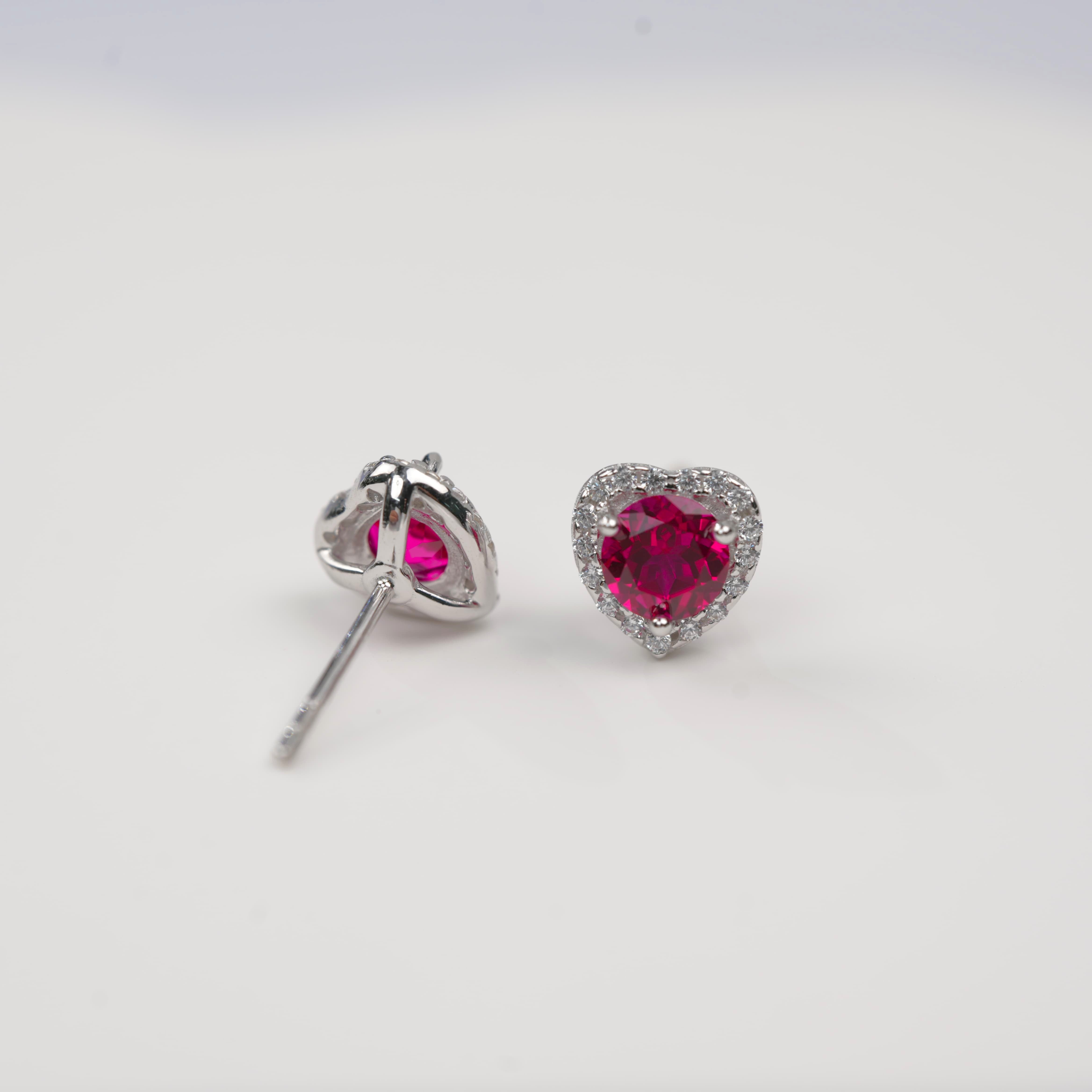 Lab-Grown Sapphire - Round Indigo Sapphire Diamond Heart Glow Stud Earrings