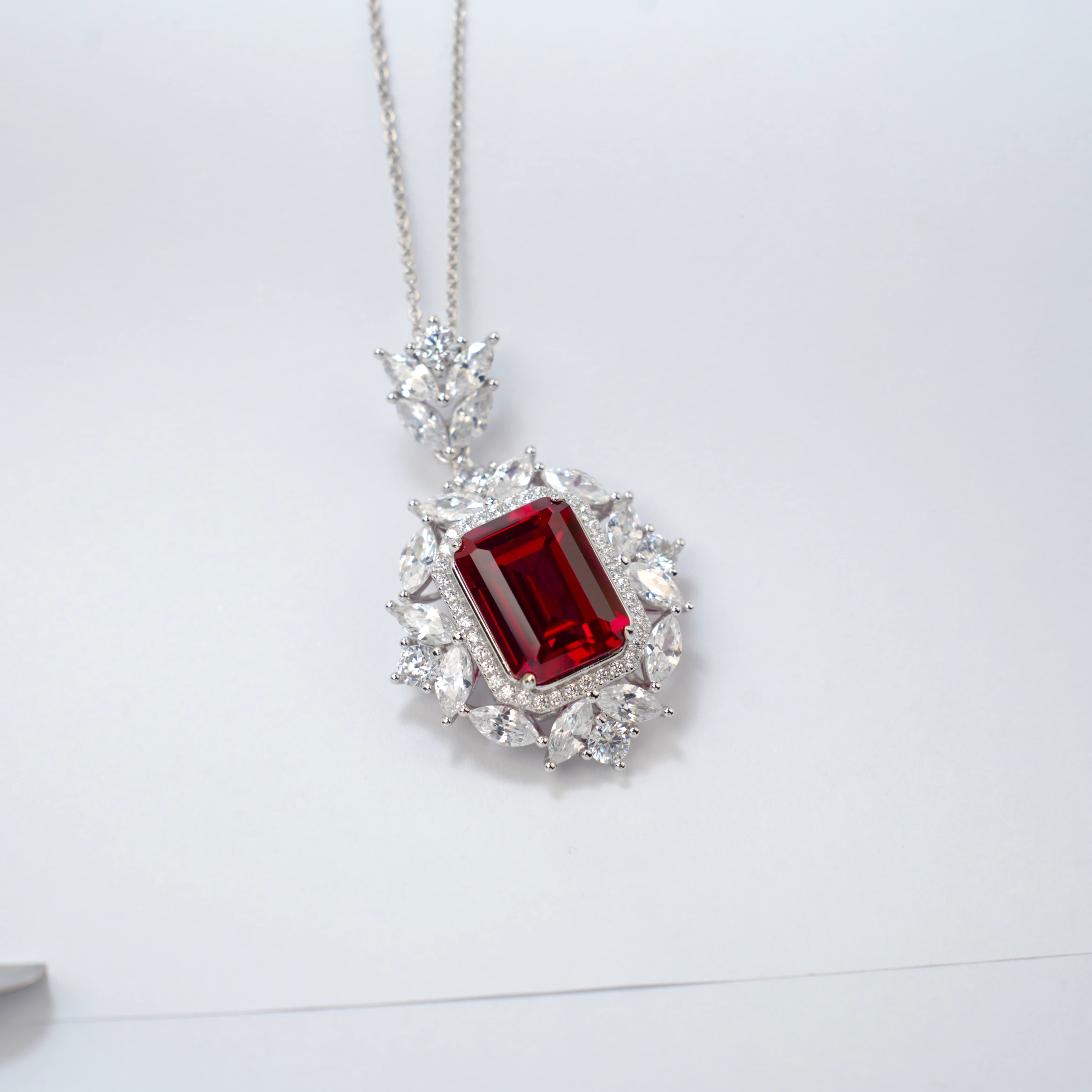 Lab-Grown Ruby - Square Ruby Diamond Regal Radiance Pendant