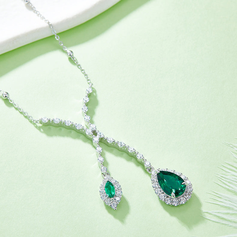 Lab-Grown Emerald - Dewy Emerald Diamond Double Drop Y-Necklace