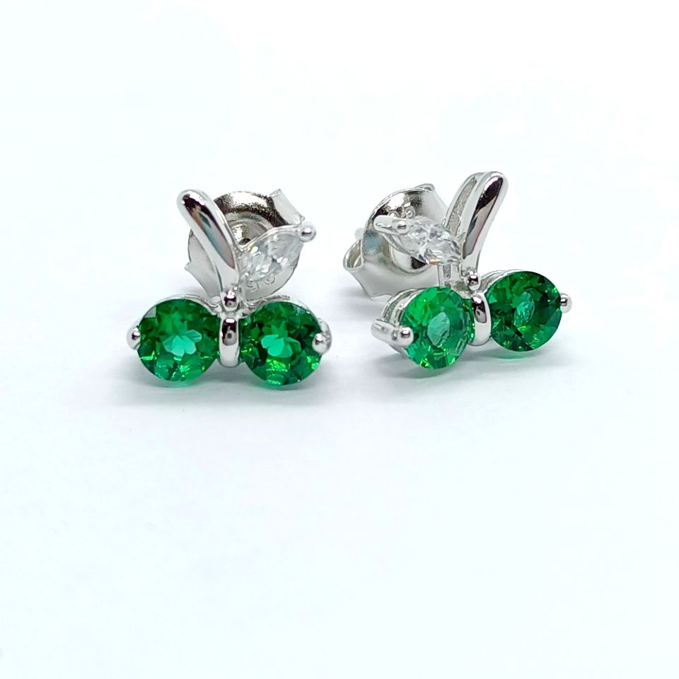 Paired Pearl Radiance | Double Round Lab-Created Emerald Diamond Studs