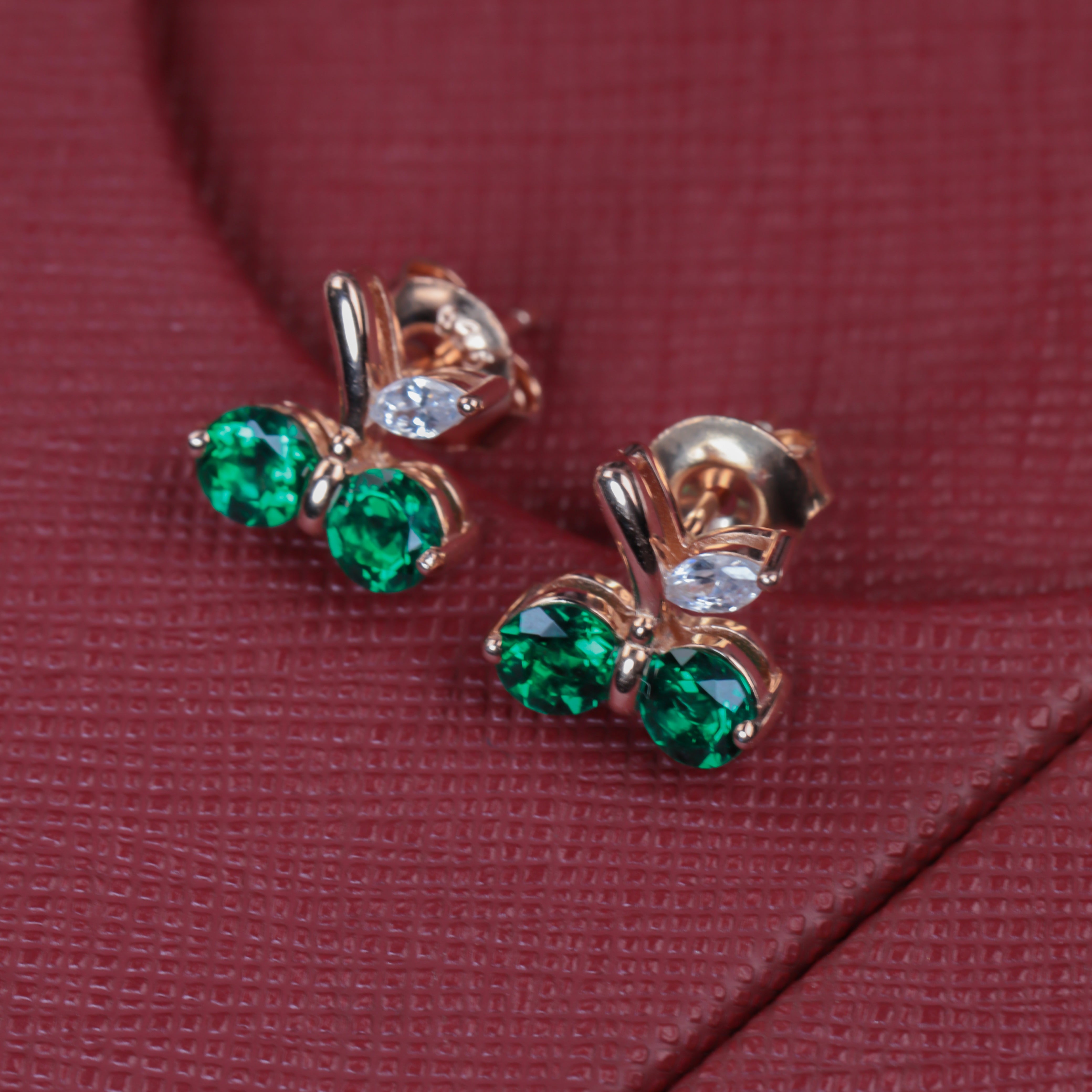 Paired Pearl Radiance | Double Round Lab-Created Emerald Diamond Studs