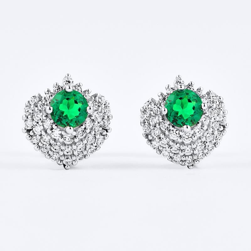 Heartbeat Halo | Full Pavé Diamond Heart-Shaped Lab-Created Emerald Earrings