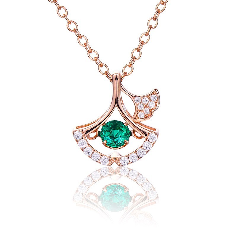 Arc of Green Whispers | Rose Gold Diamond Halo Emerald Pendant