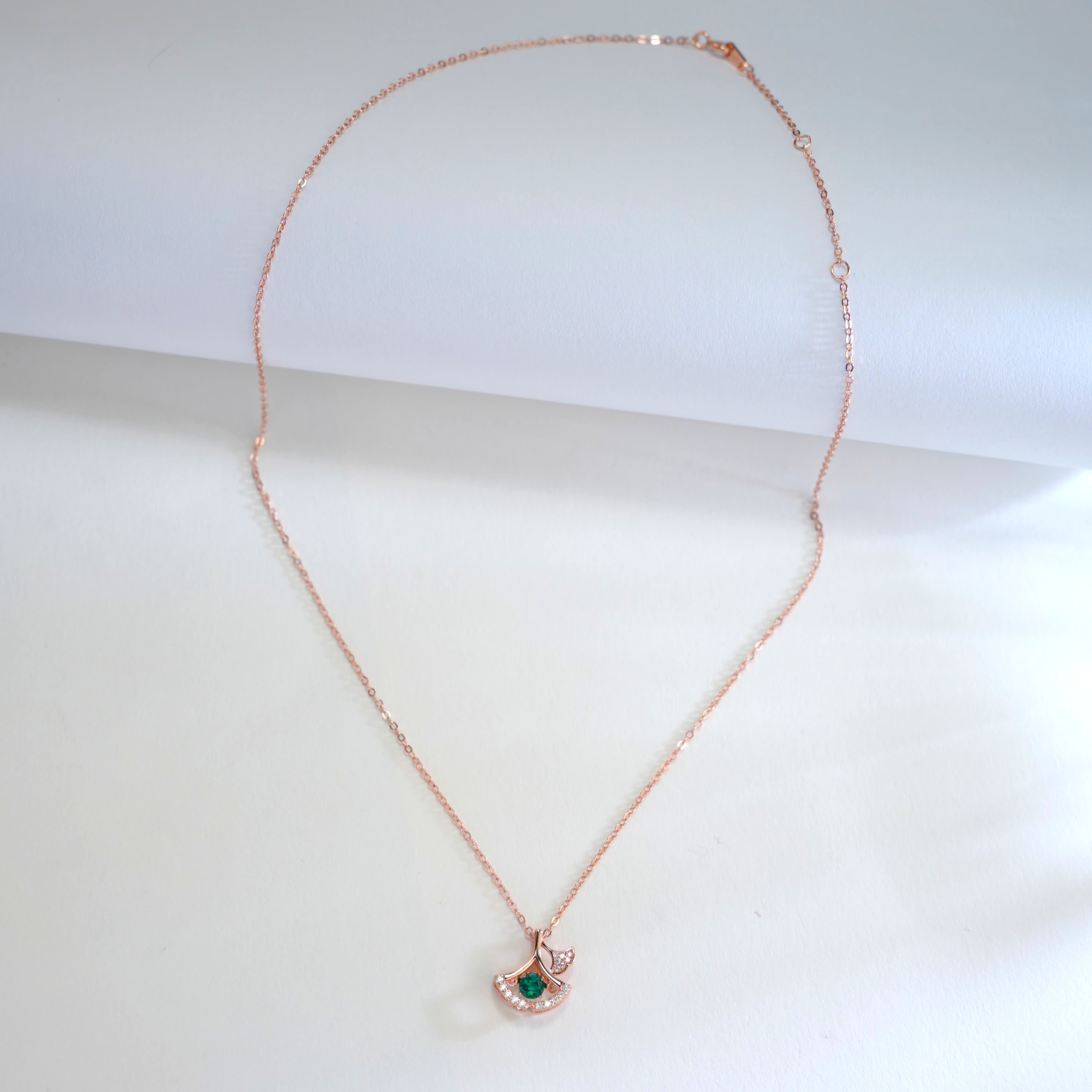 Arc of Green Whispers | Rose Gold Diamond Halo Emerald Pendant