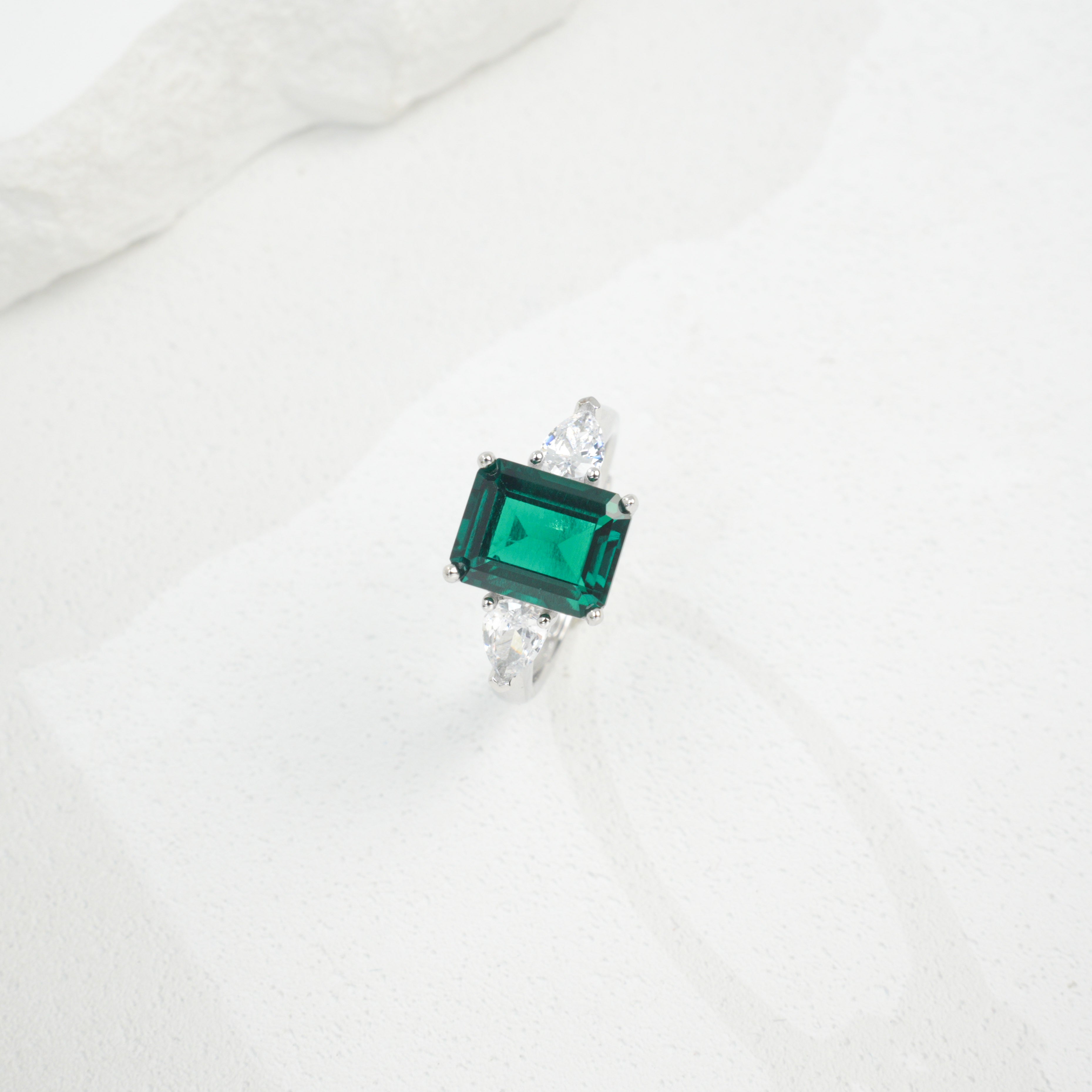 Lab-Grown Emerald - Square Emerald Star-Accented Ring