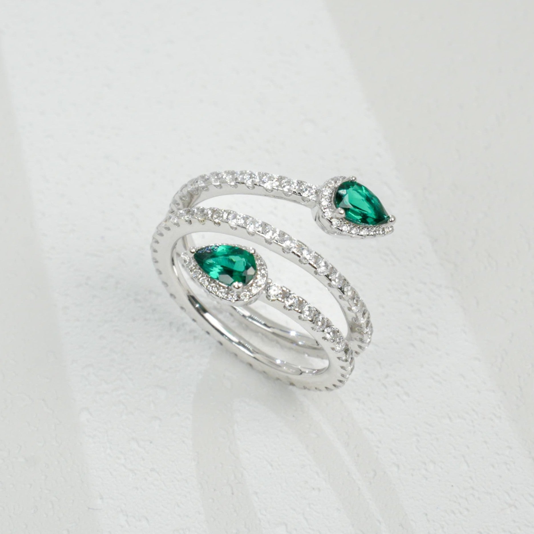 Double Teardrop Emerald Ring