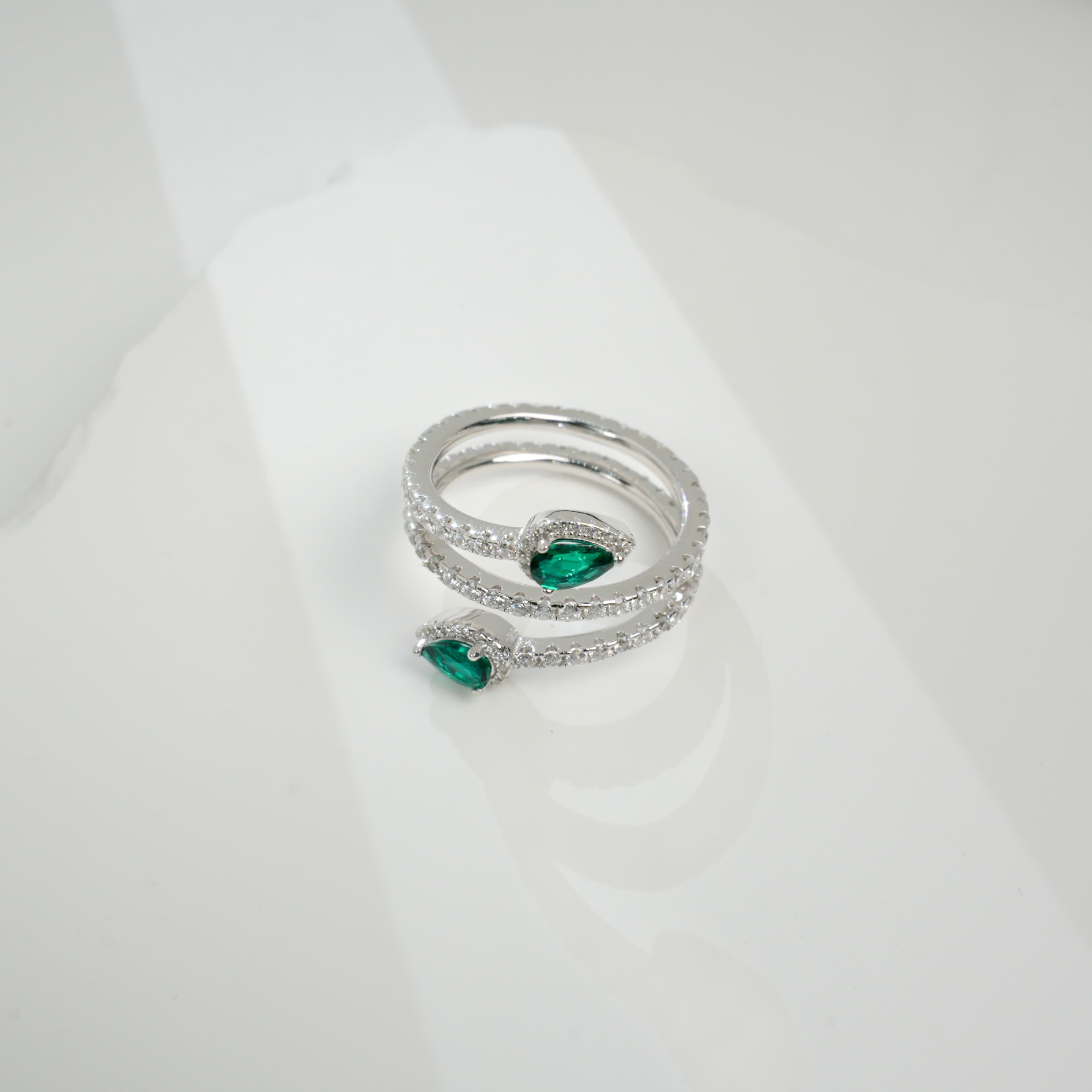 Double Teardrop Emerald Ring