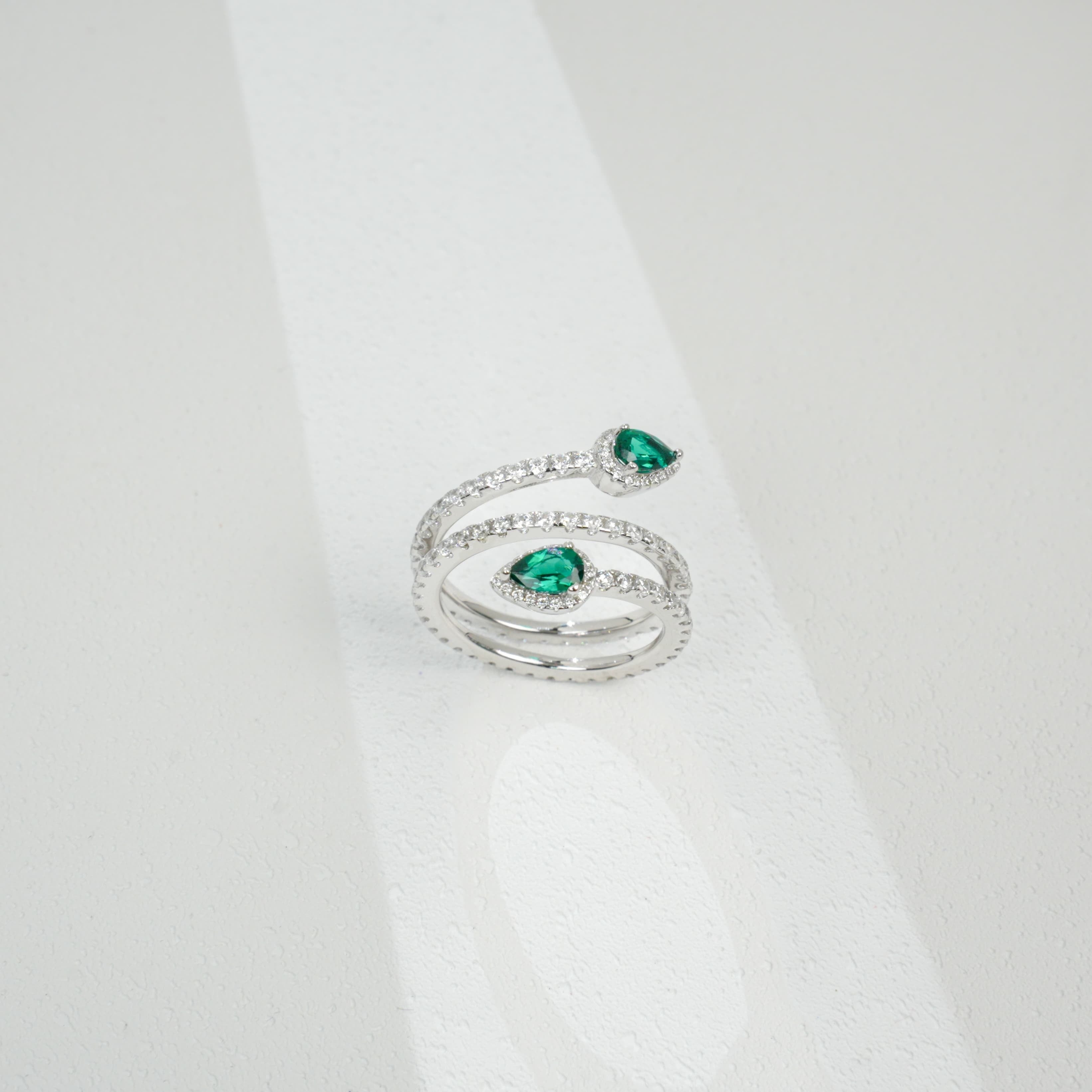 Double Teardrop Emerald Ring