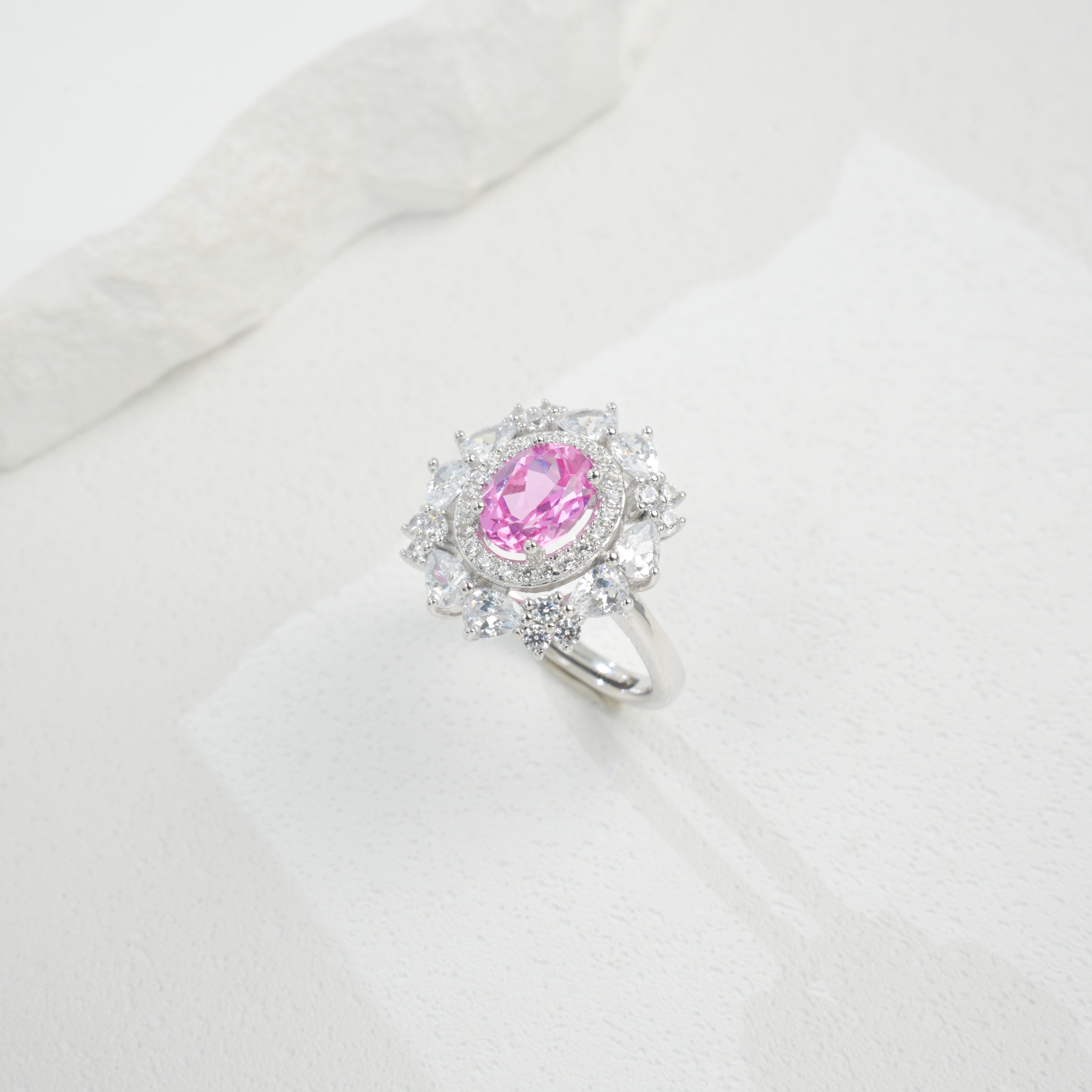 Lab-Grown Padparadscha - Star Halo Soft Pink Oval-Cut Ring