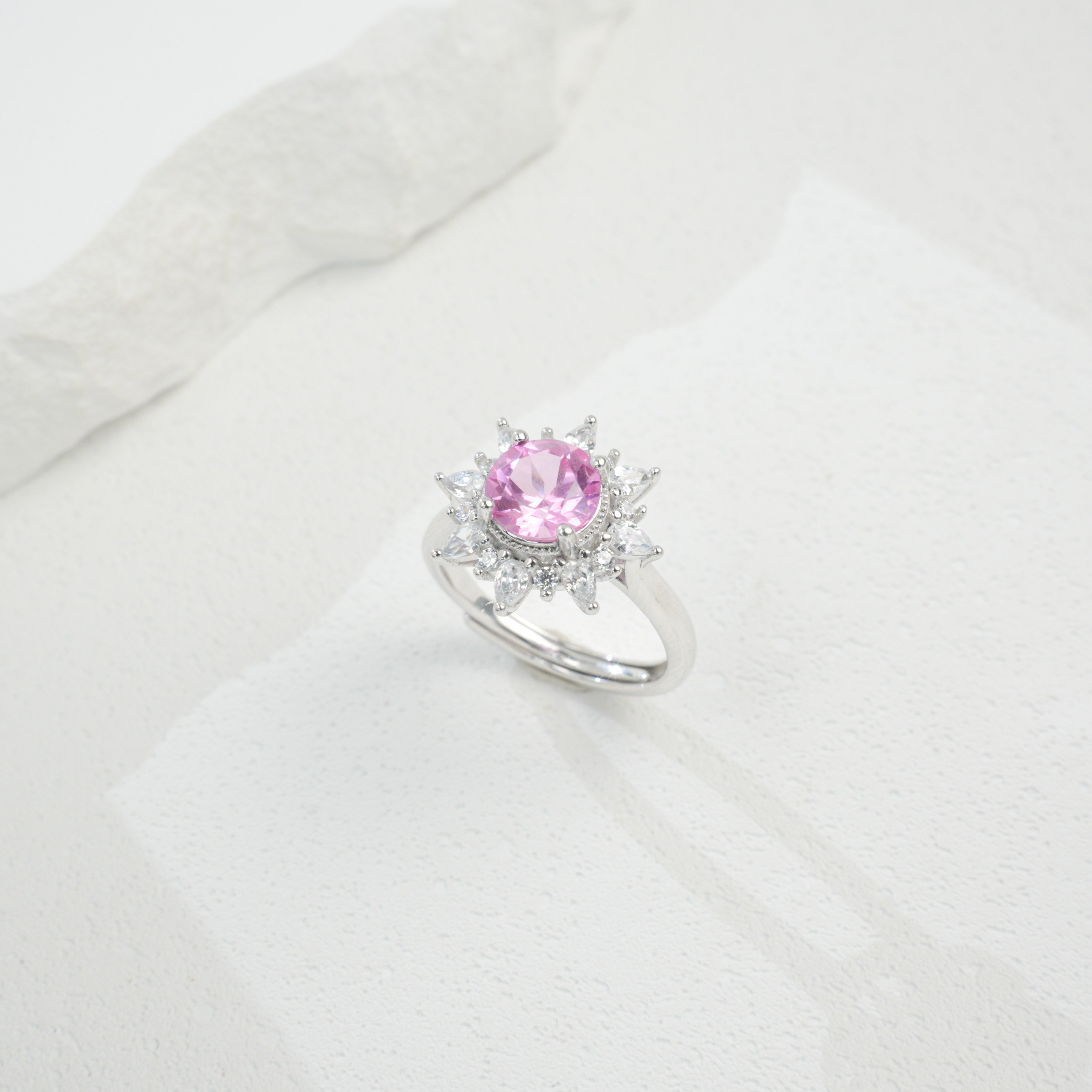 Lab-Grown Padparadscha - Starburst Soft Pink Flower Cluster Ring