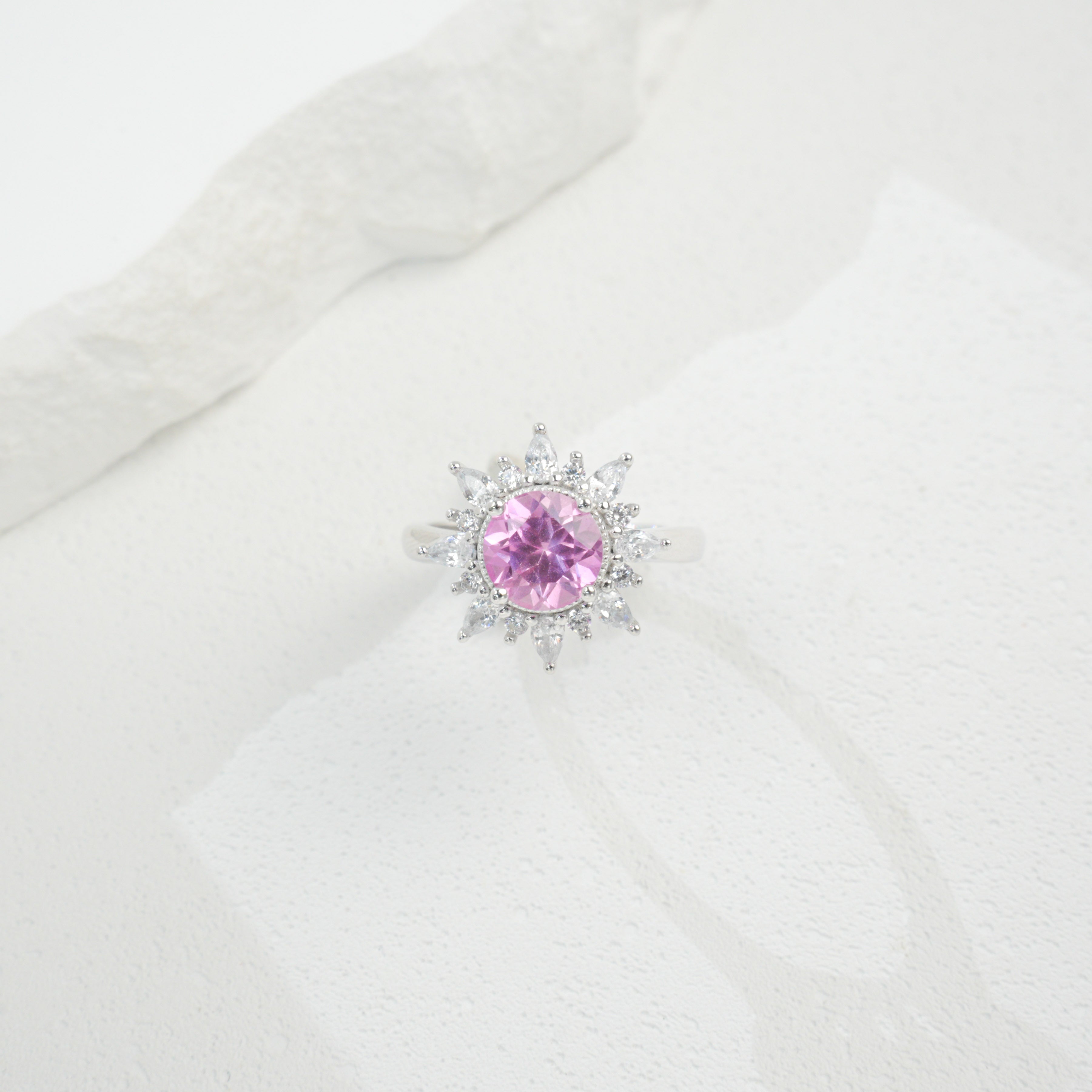 Lab-Grown Padparadscha - Starburst Soft Pink Flower Cluster Ring