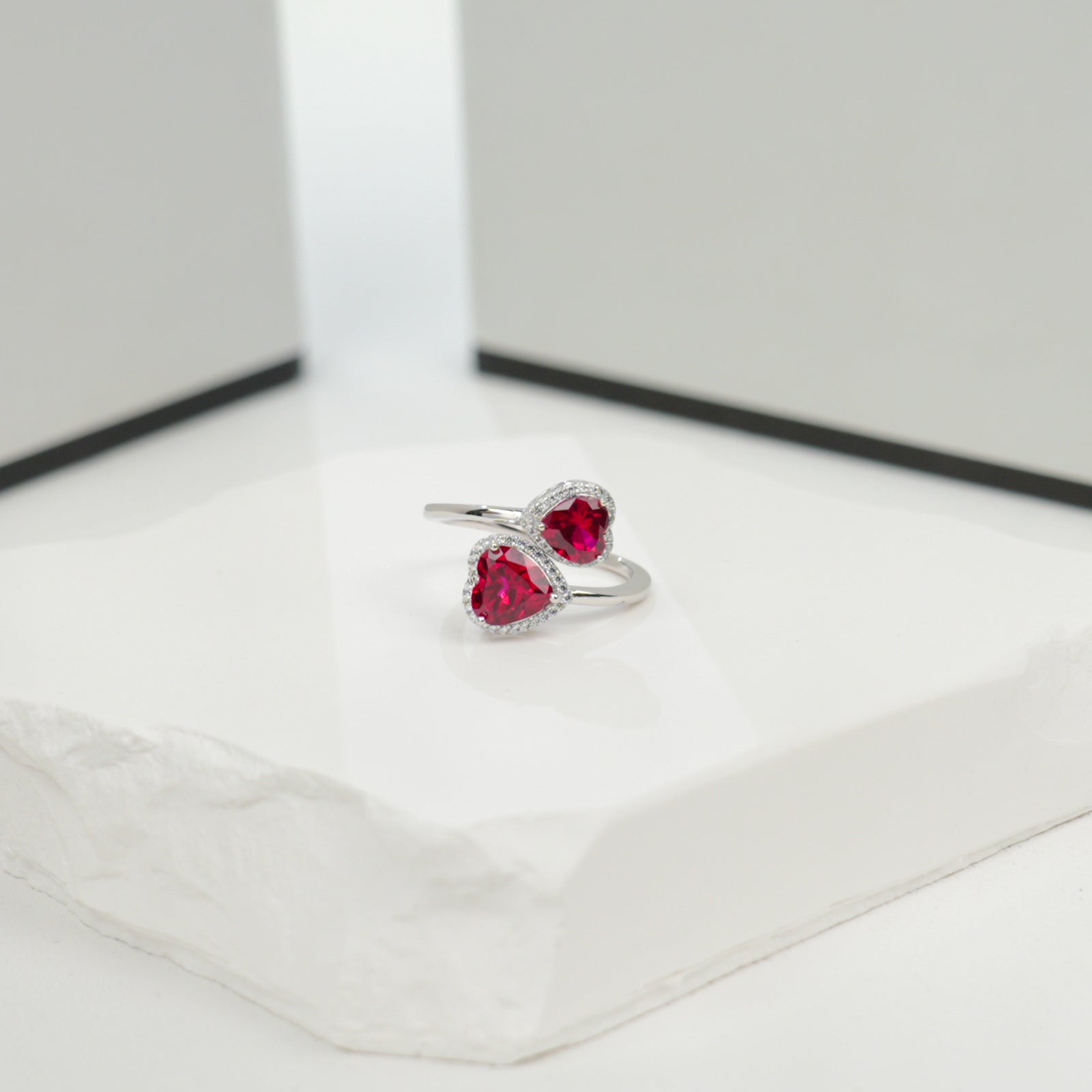 Double ruby heart ring