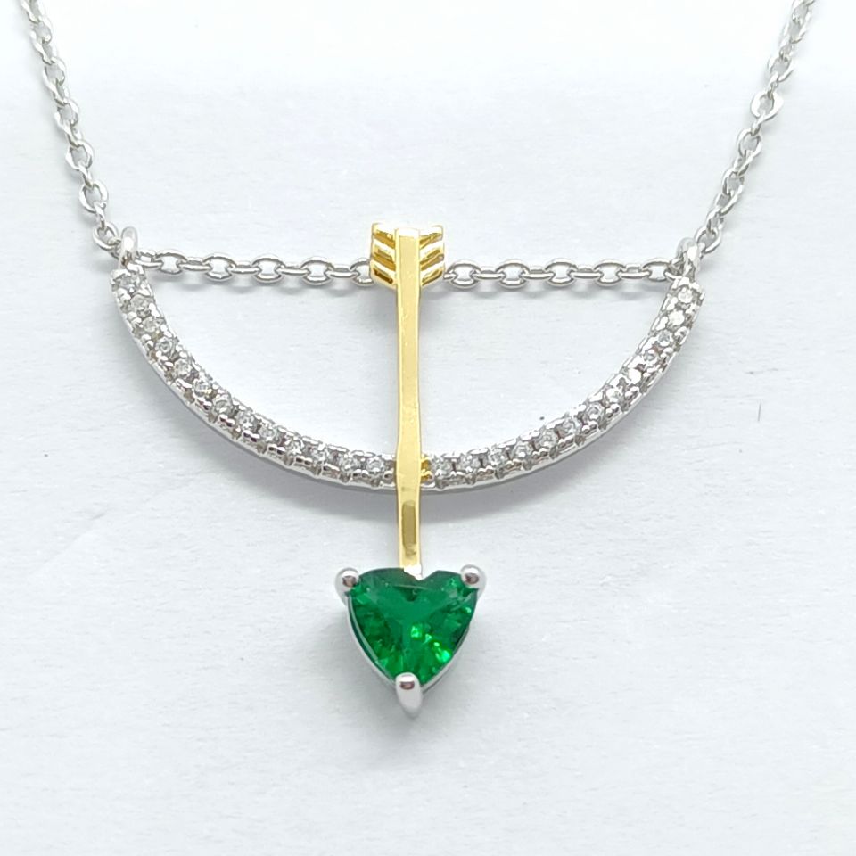 Cupid's Arrow Heart Emerald Necklace