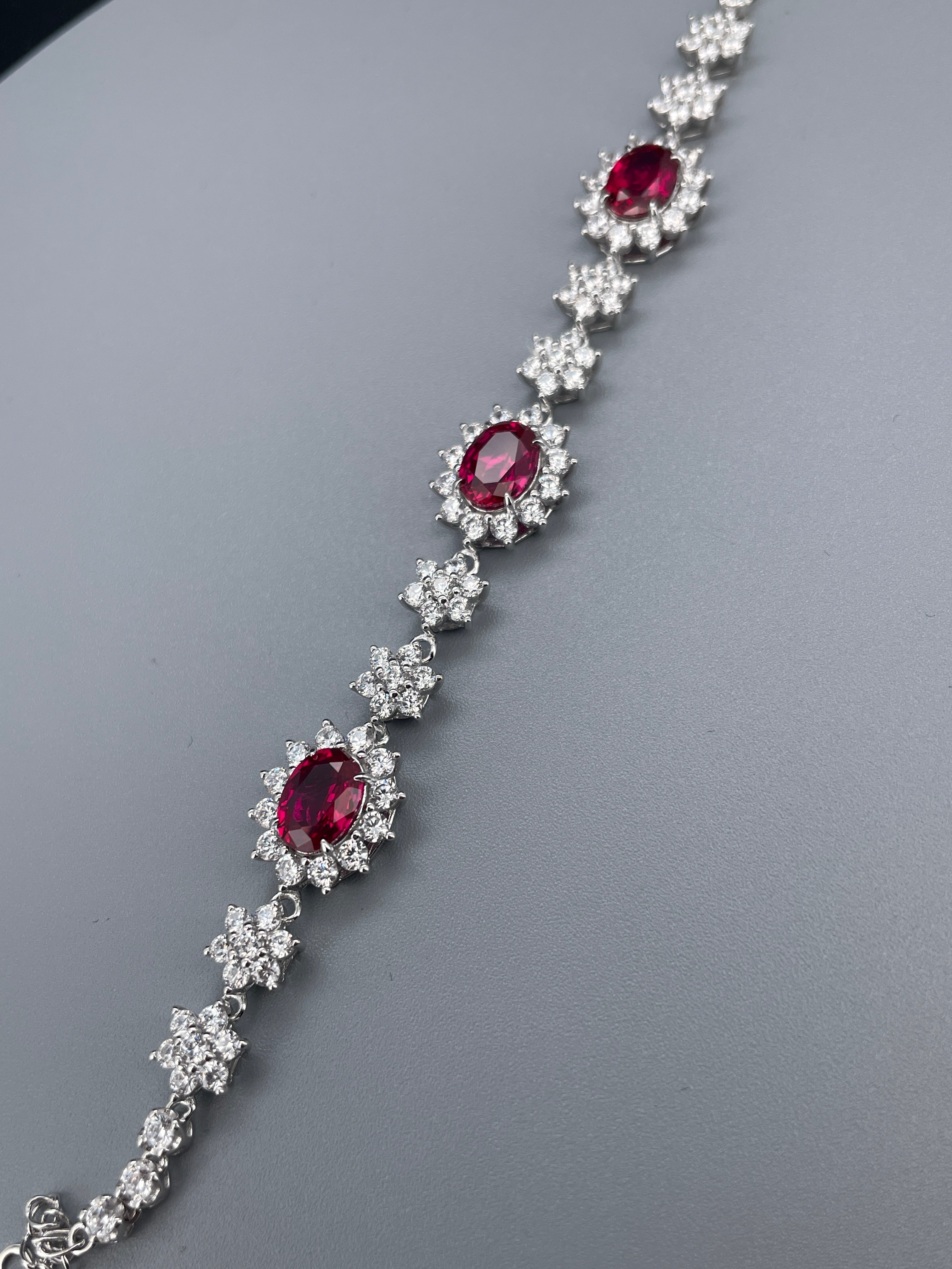 Ruby Halo Flower Bracelet