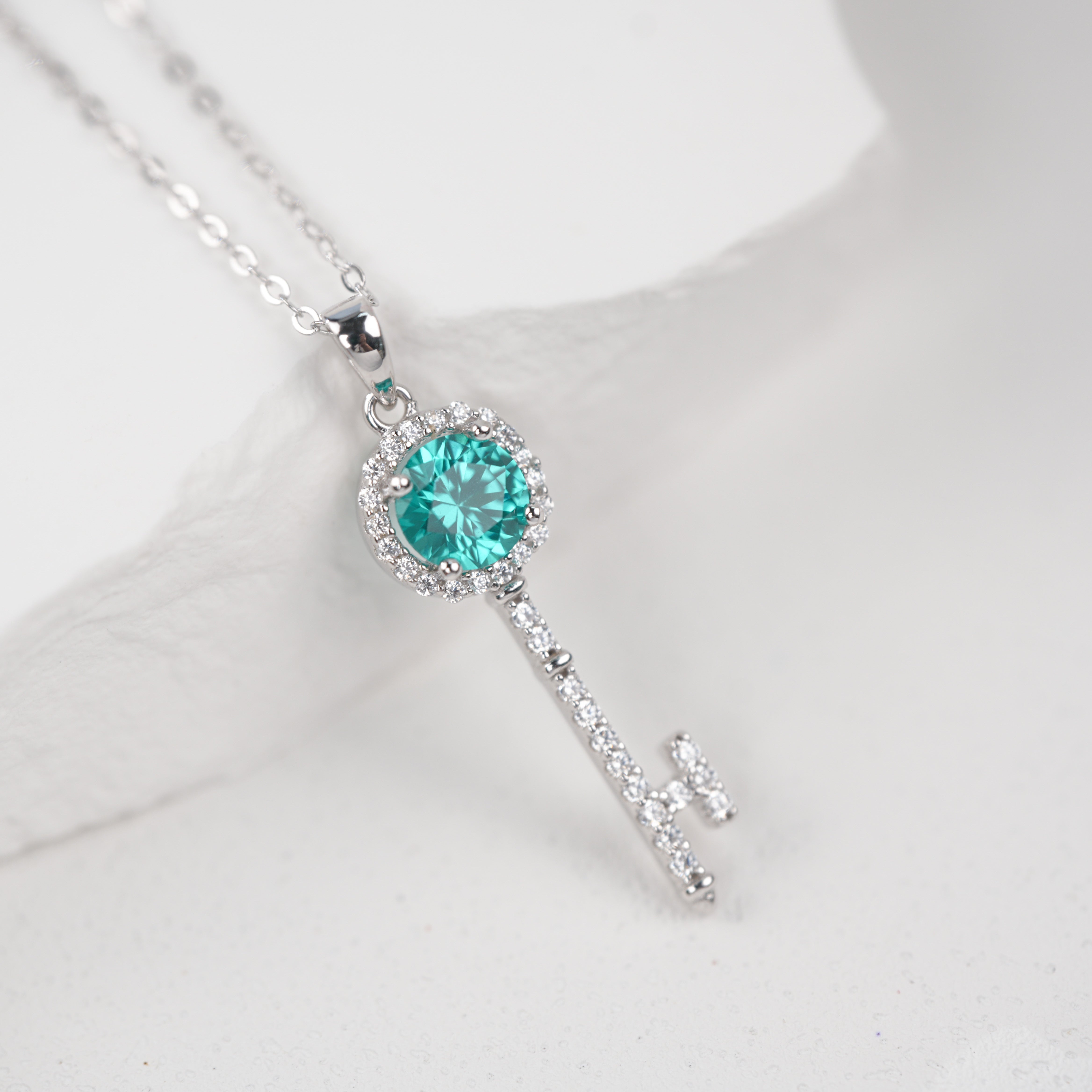 Paraiba Sparkling Key Necklace