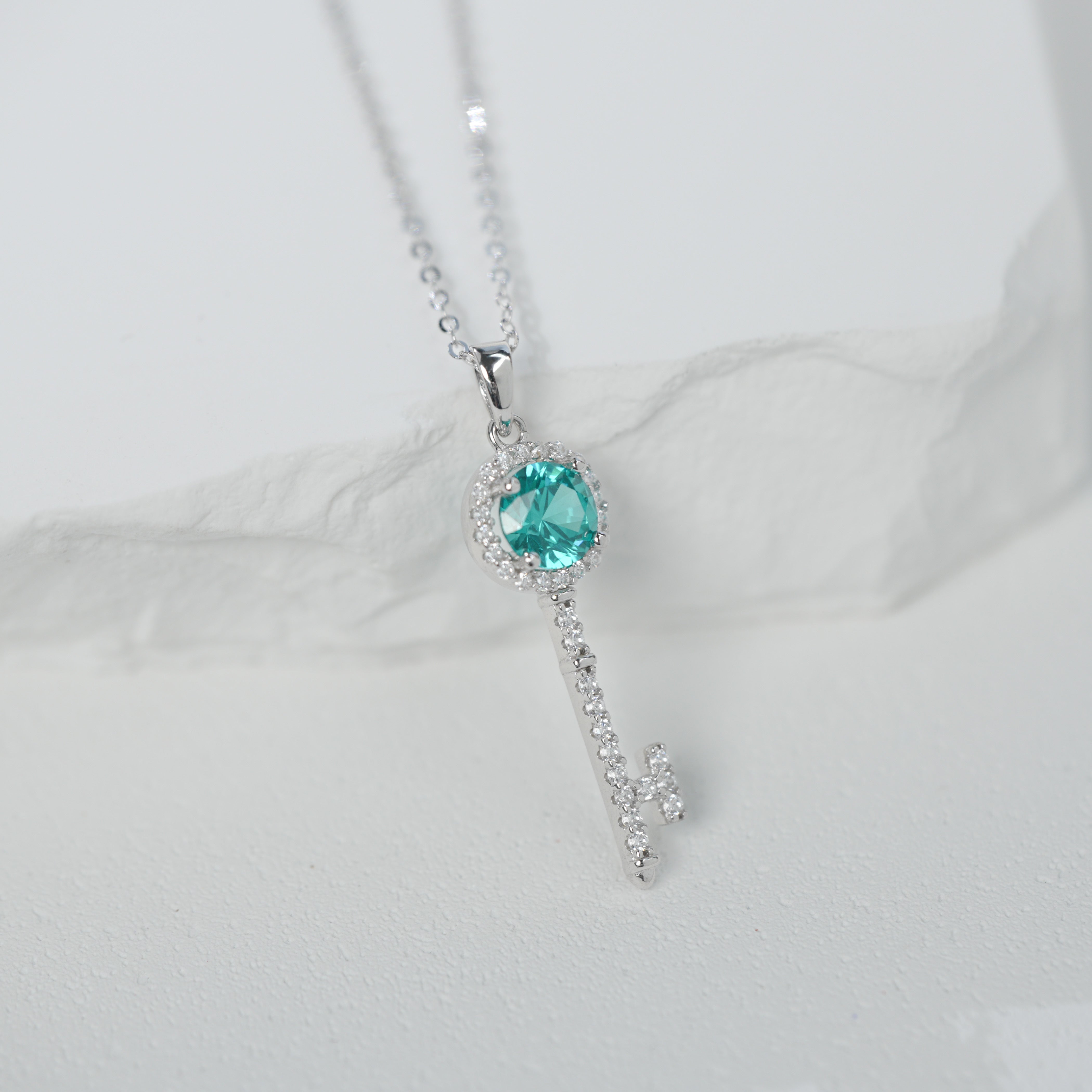 Paraiba Sparkling Key Necklace