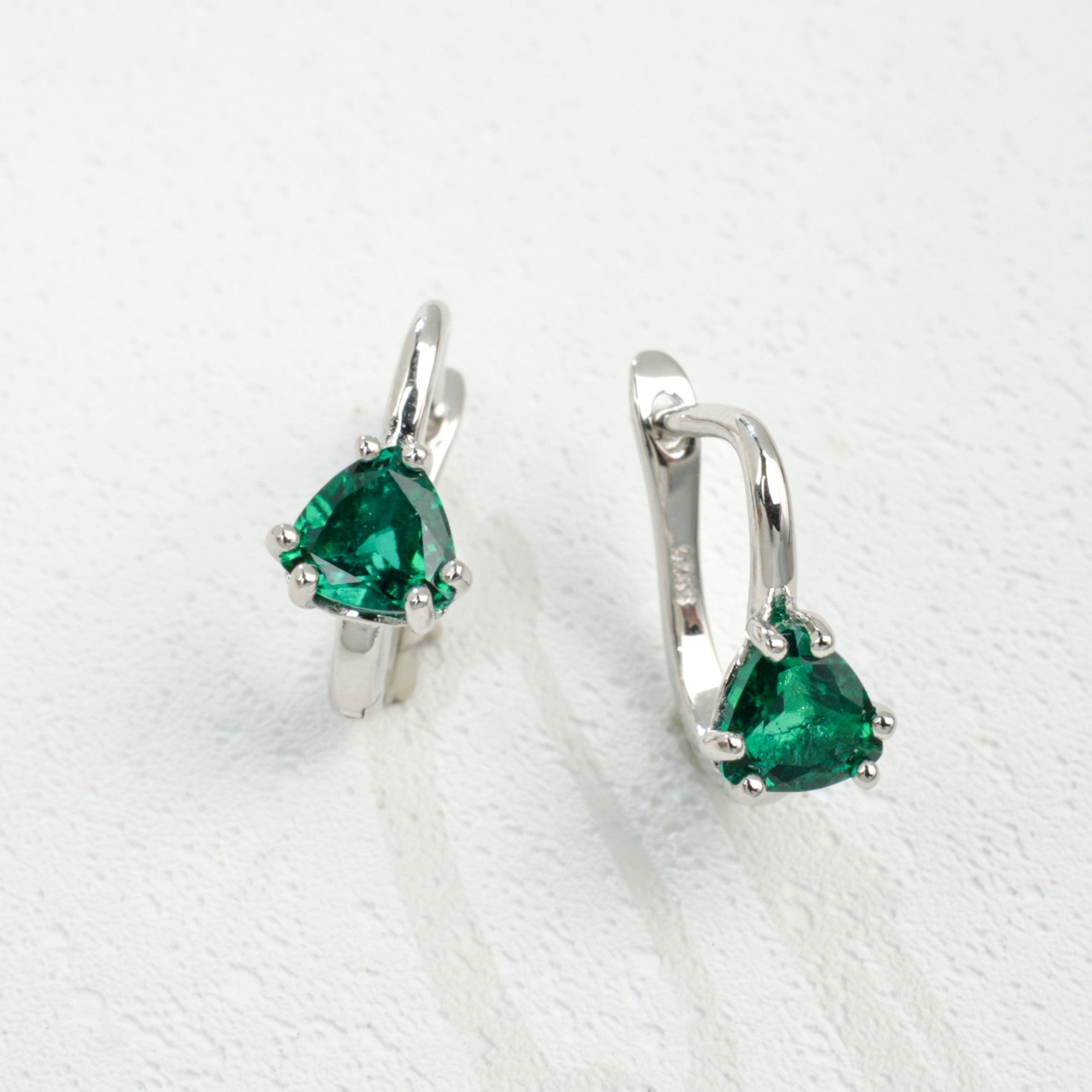 Triangle Emerald Huggie Earrings