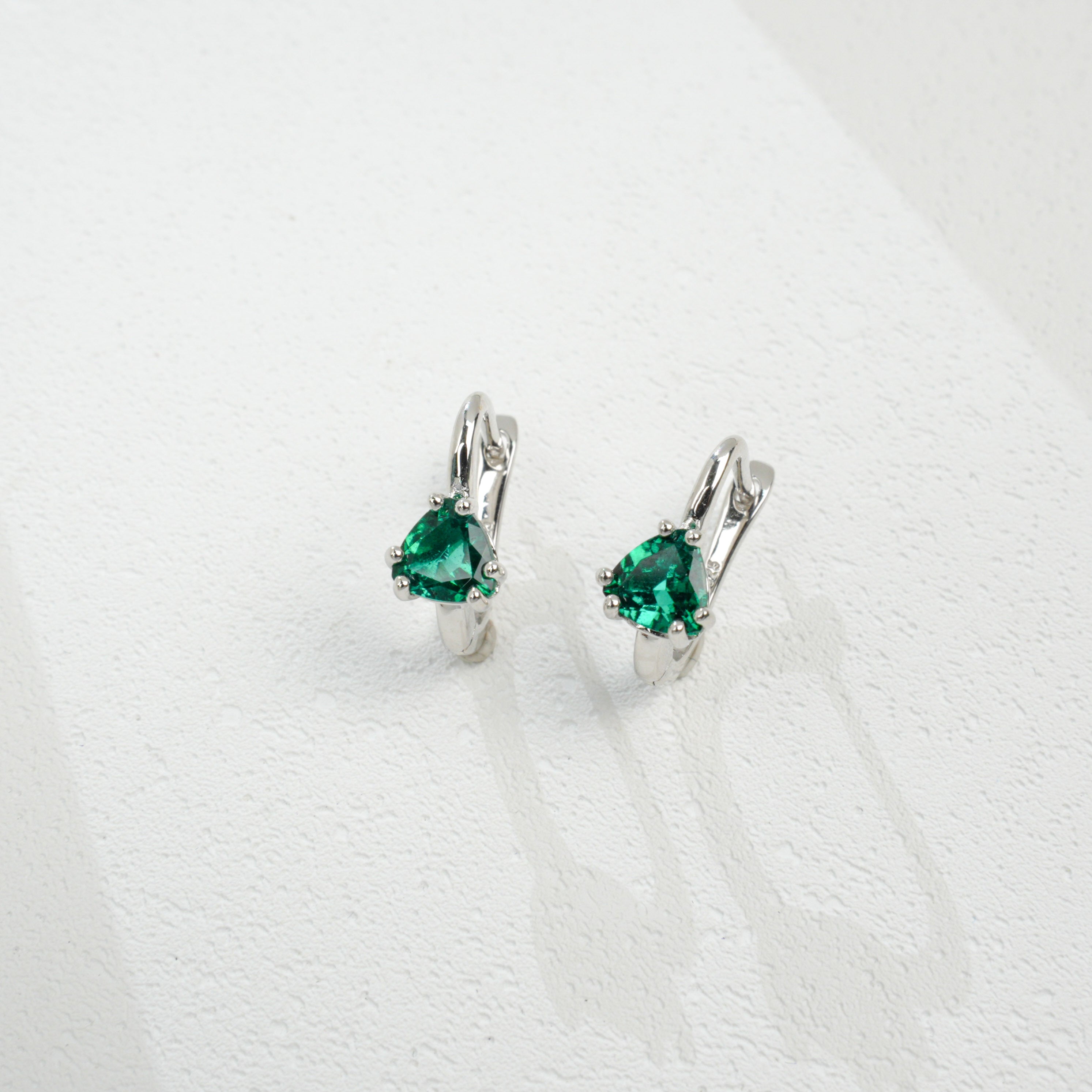 Triangle Emerald Huggie Earrings
