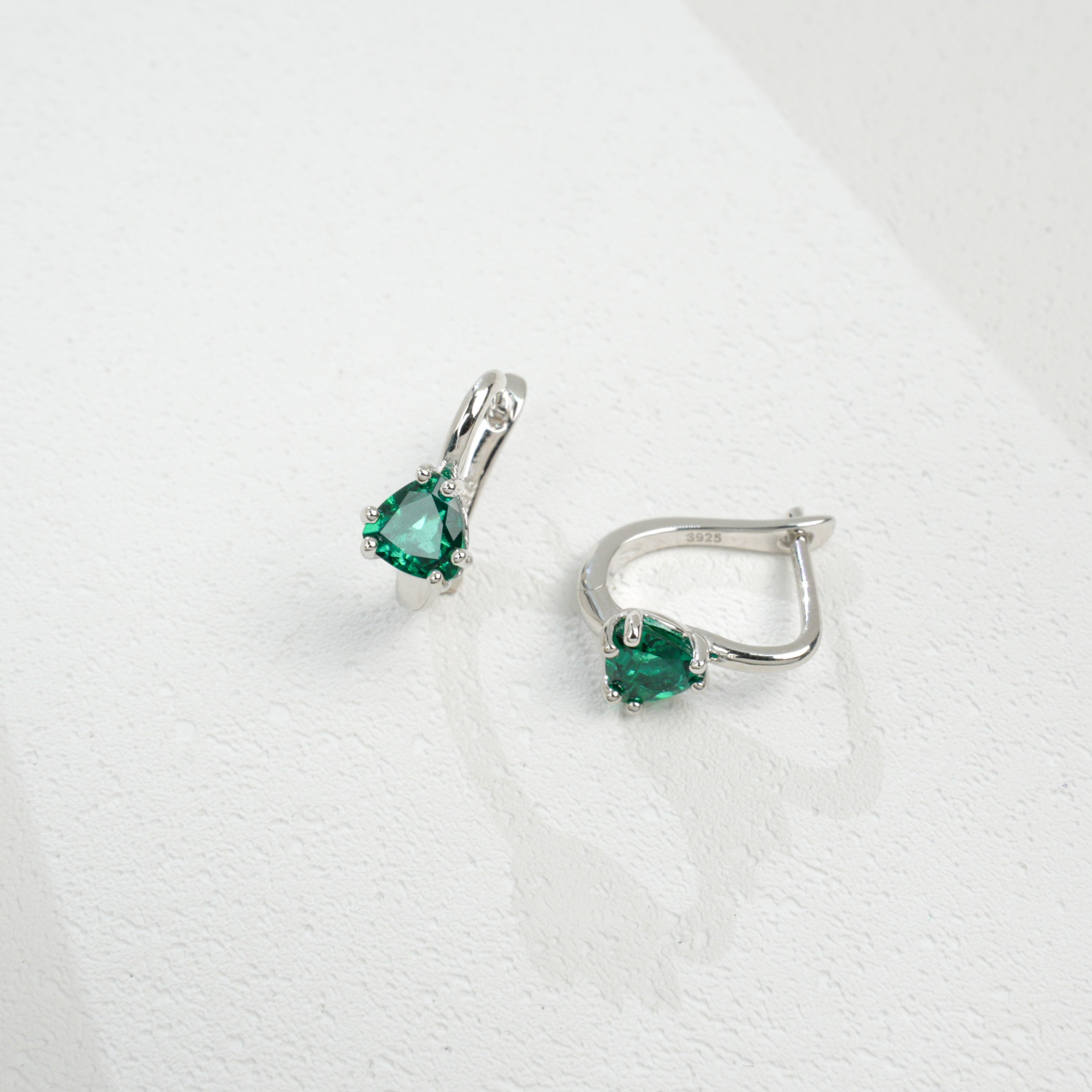 Triangle Emerald Huggie Earrings