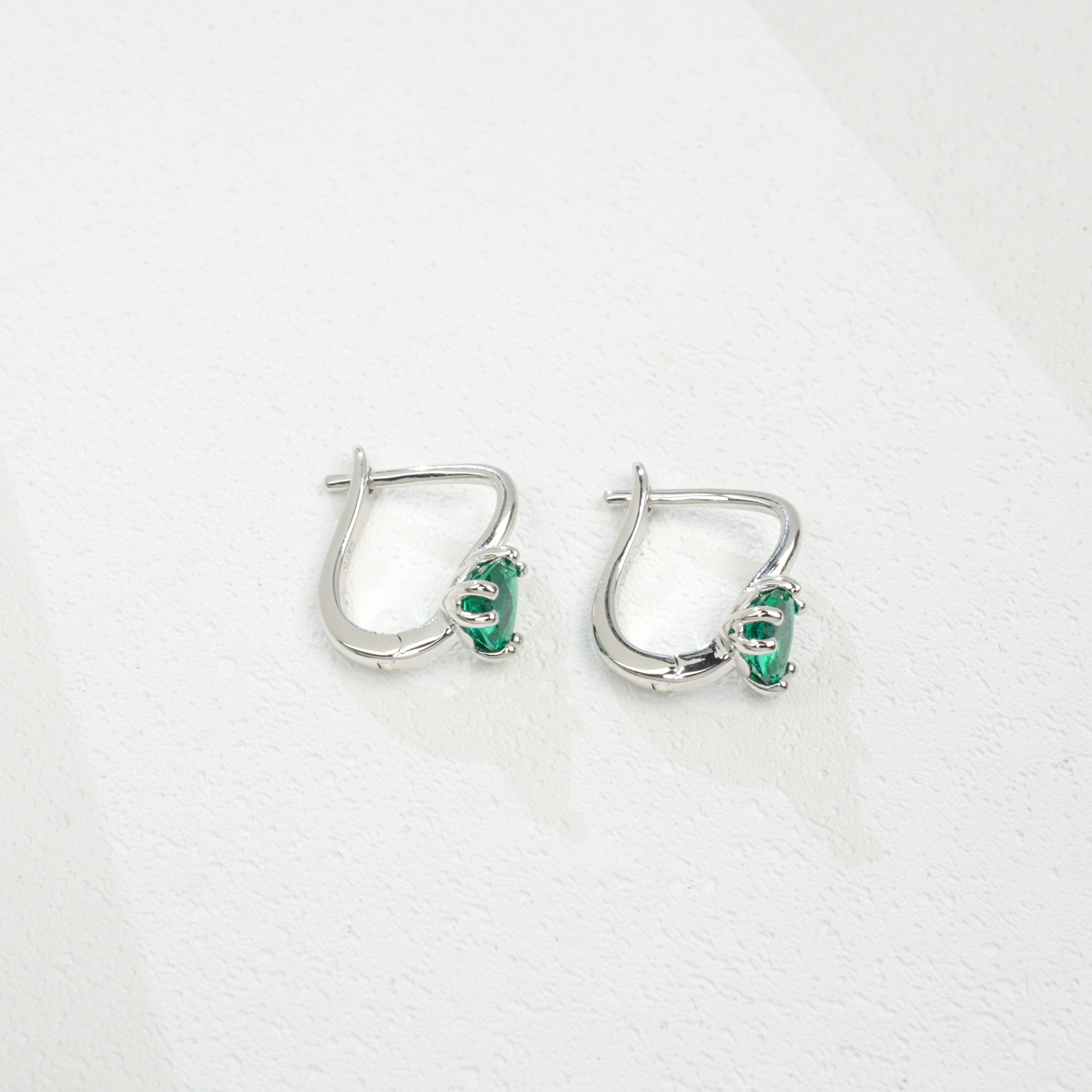 Triangle Emerald Huggie Earrings