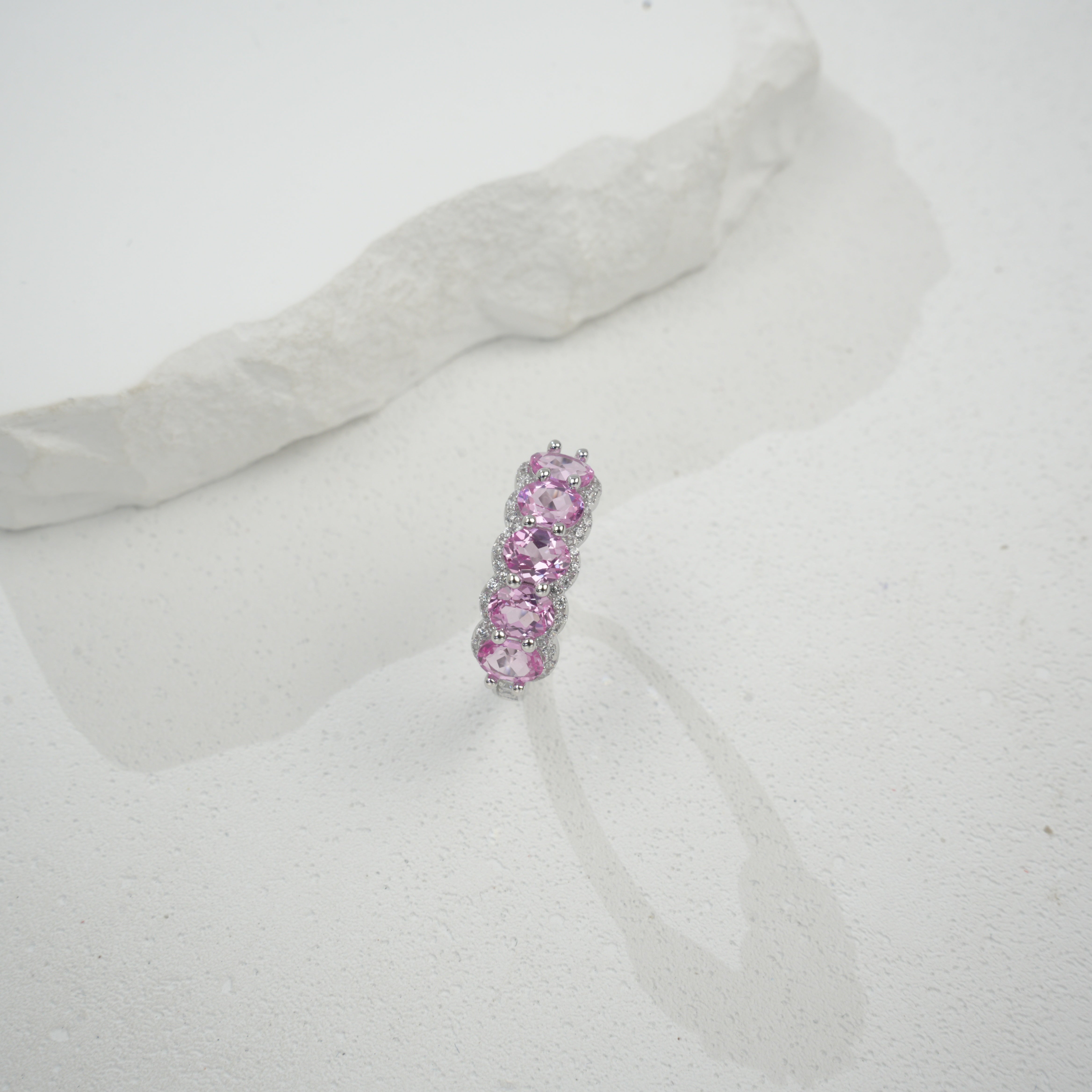 Lab-Grown Padparadscha - Pink Charm Beaded Soft Glow Ring