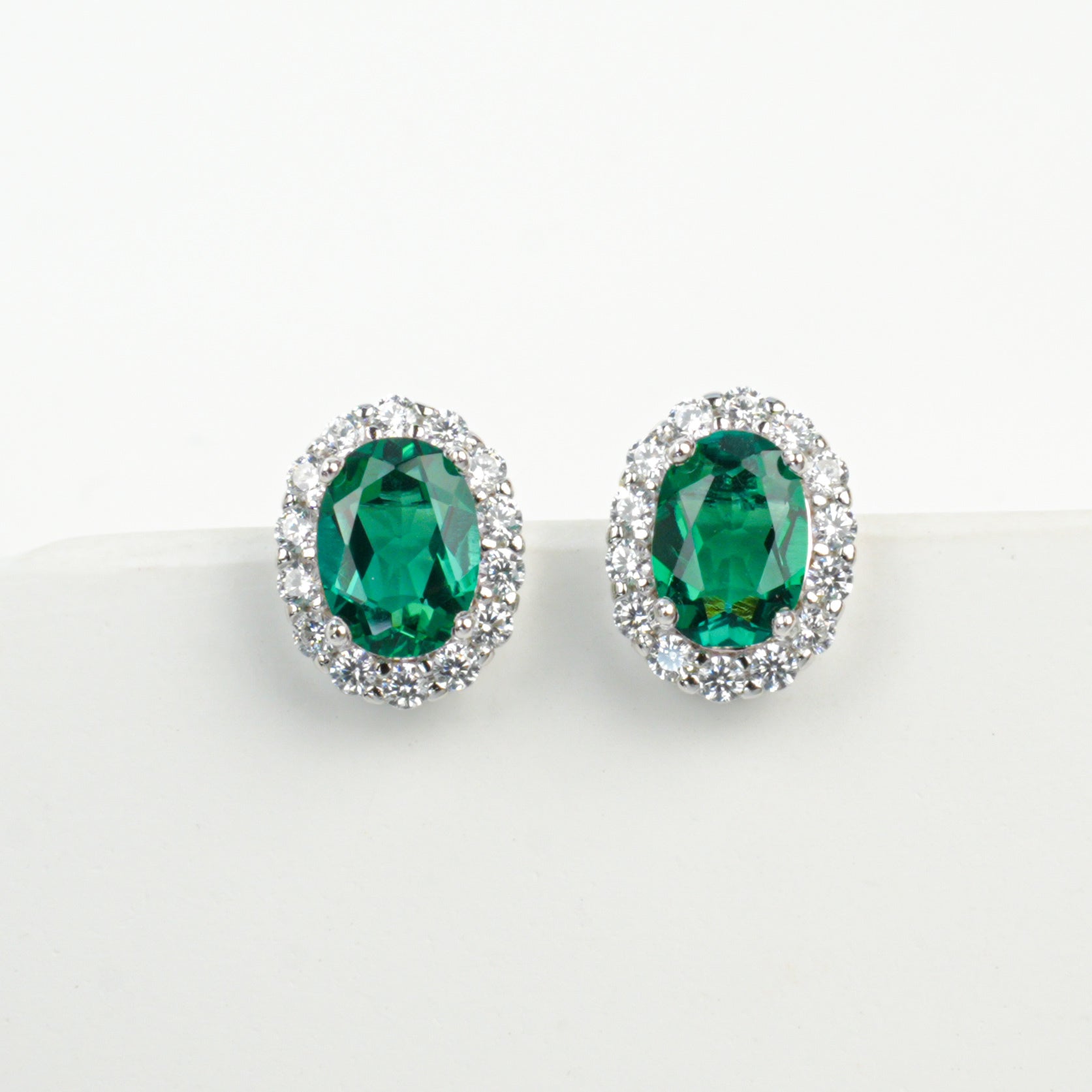 Cultured Emerald - Elegant Oval Earrings